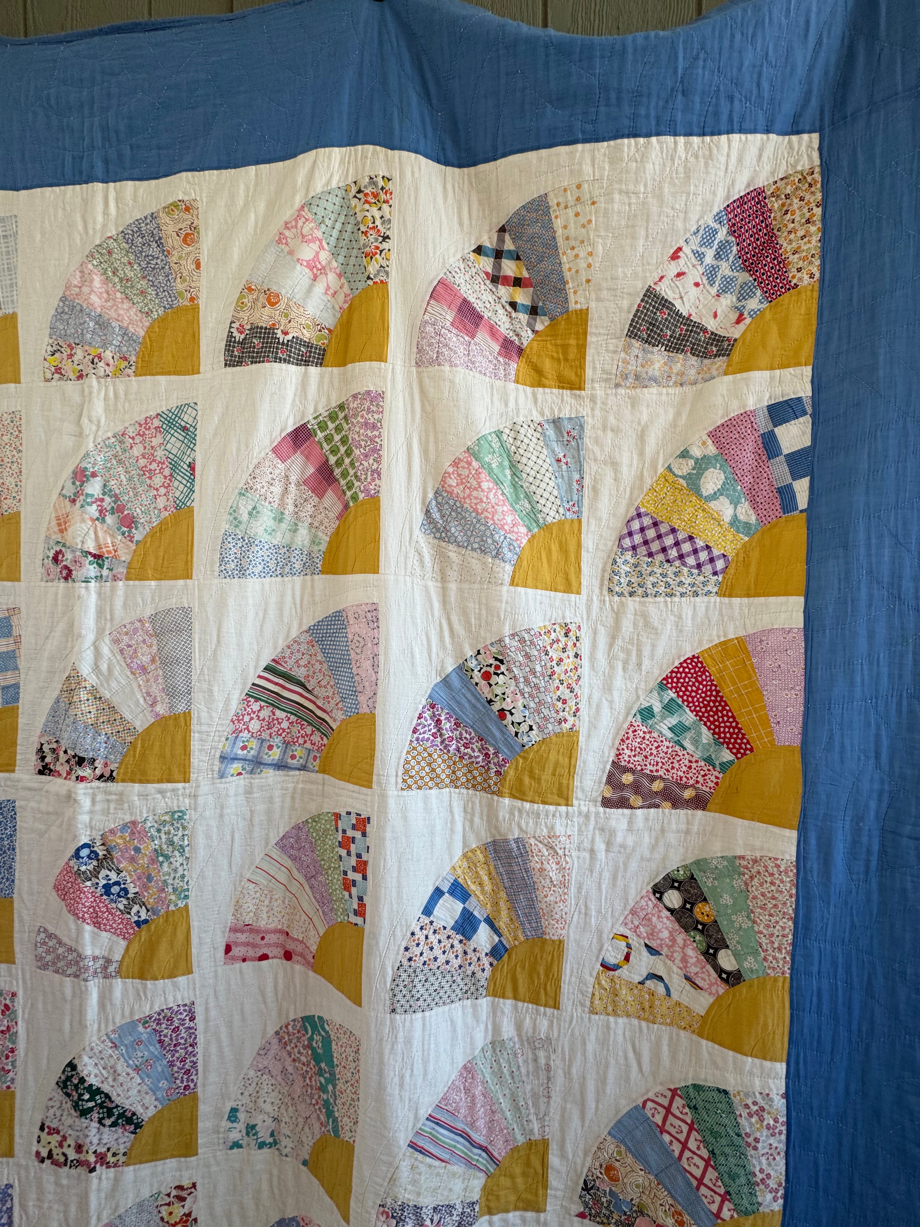 Vintage Bold Blue Fan Quilt