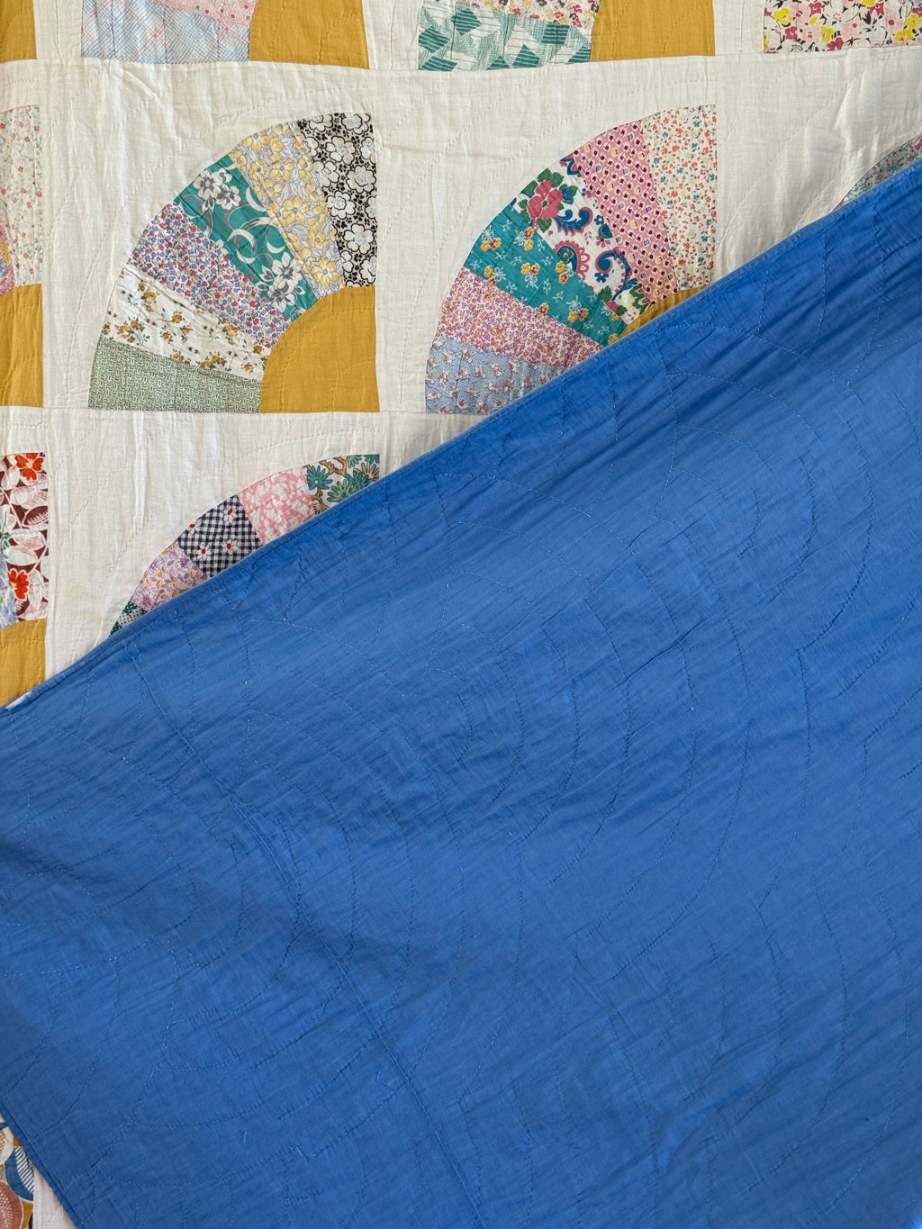 Vintage Bold Blue Fan Quilt