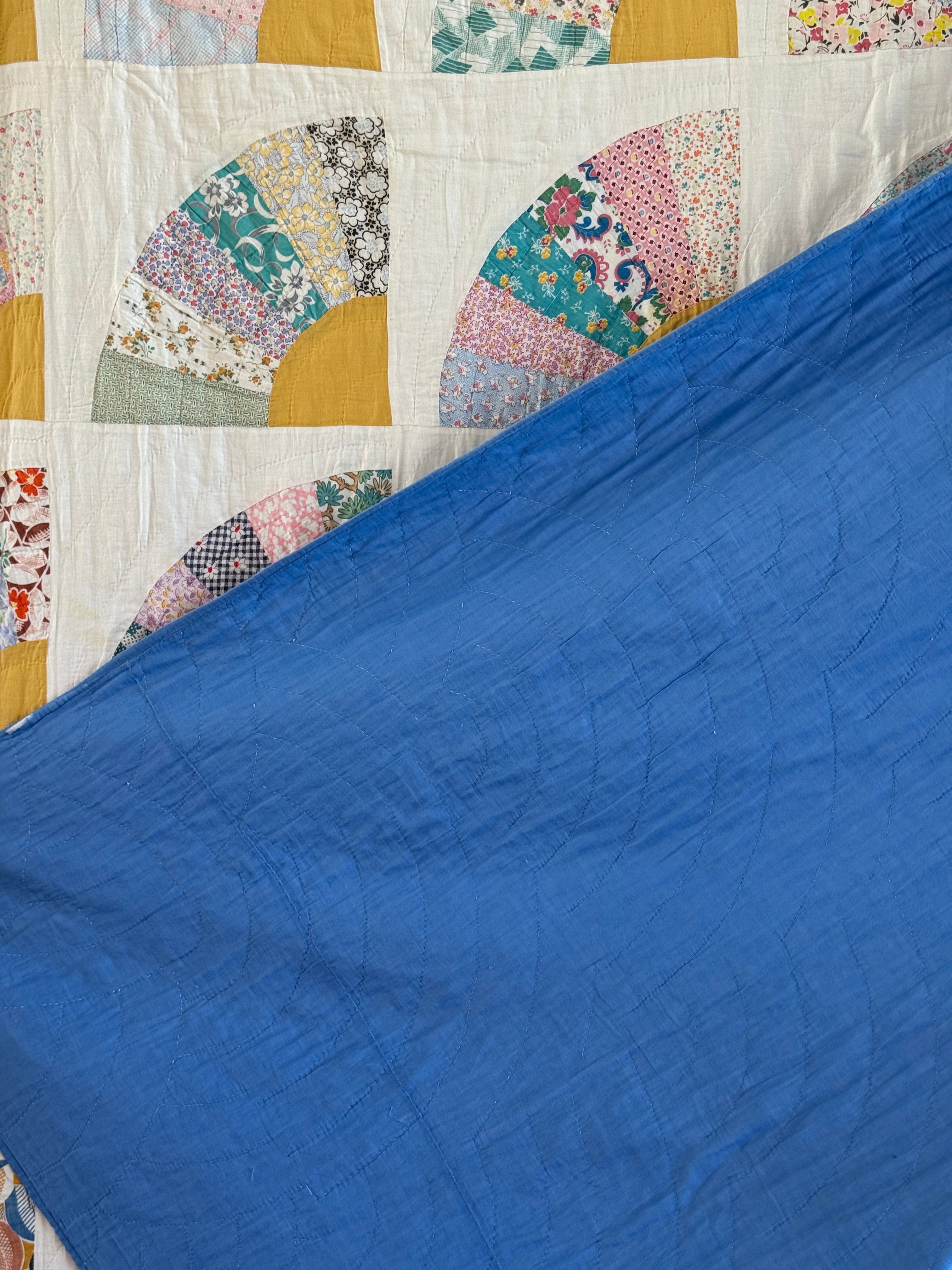 Vintage Bold Blue Fan Quilt