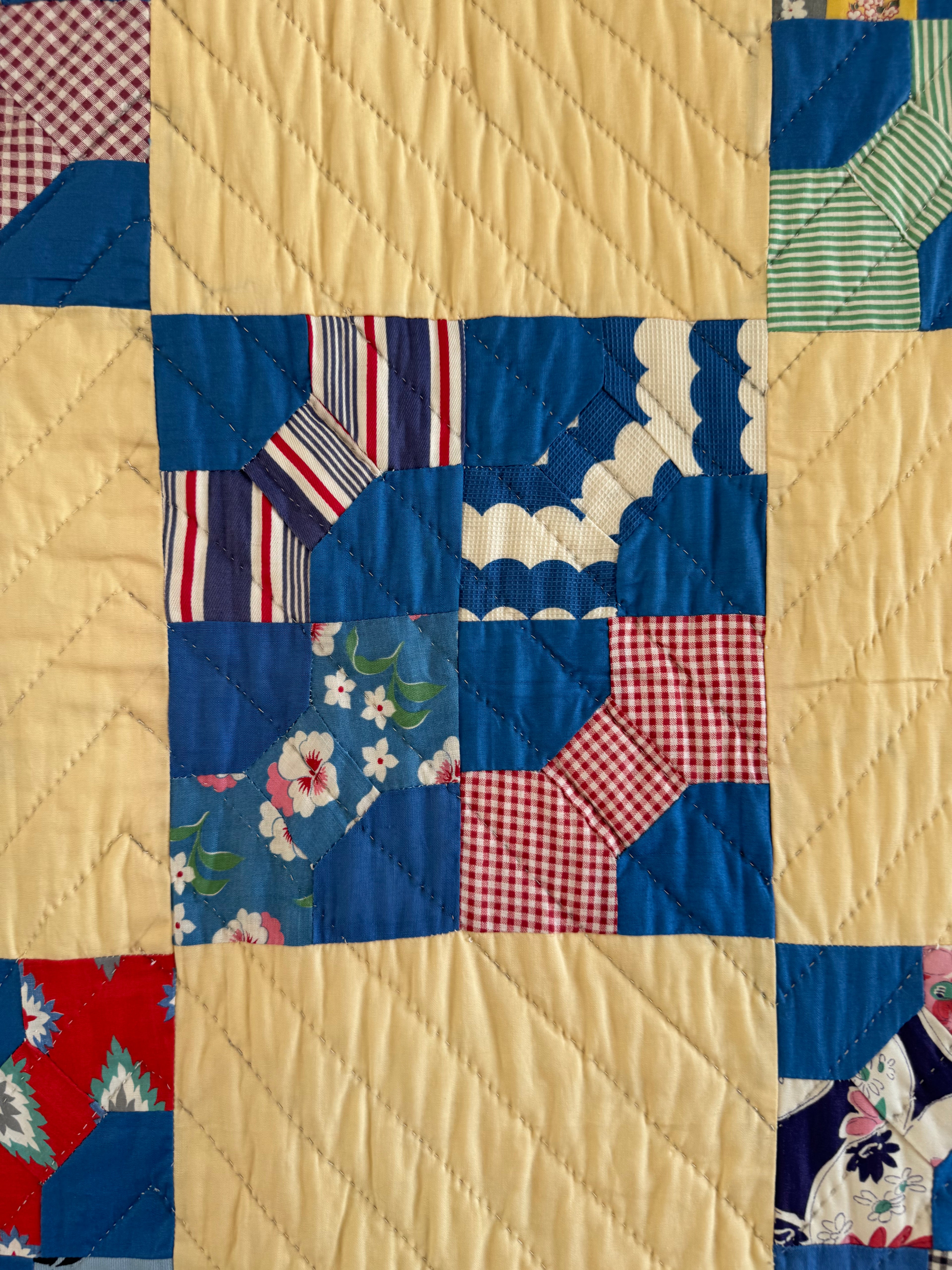 Vintage Blue Bowtie Feed Sack Quilt