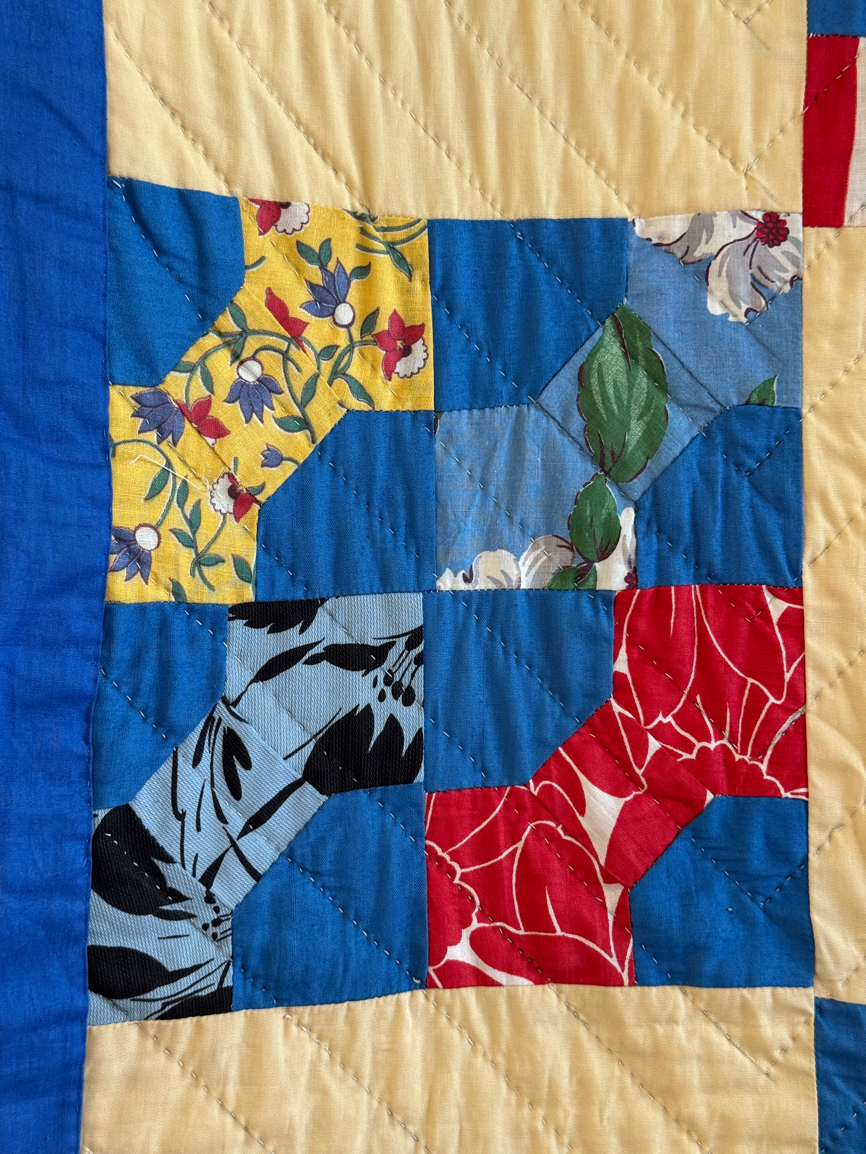 Vintage Blue Bowtie Feed Sack Quilt