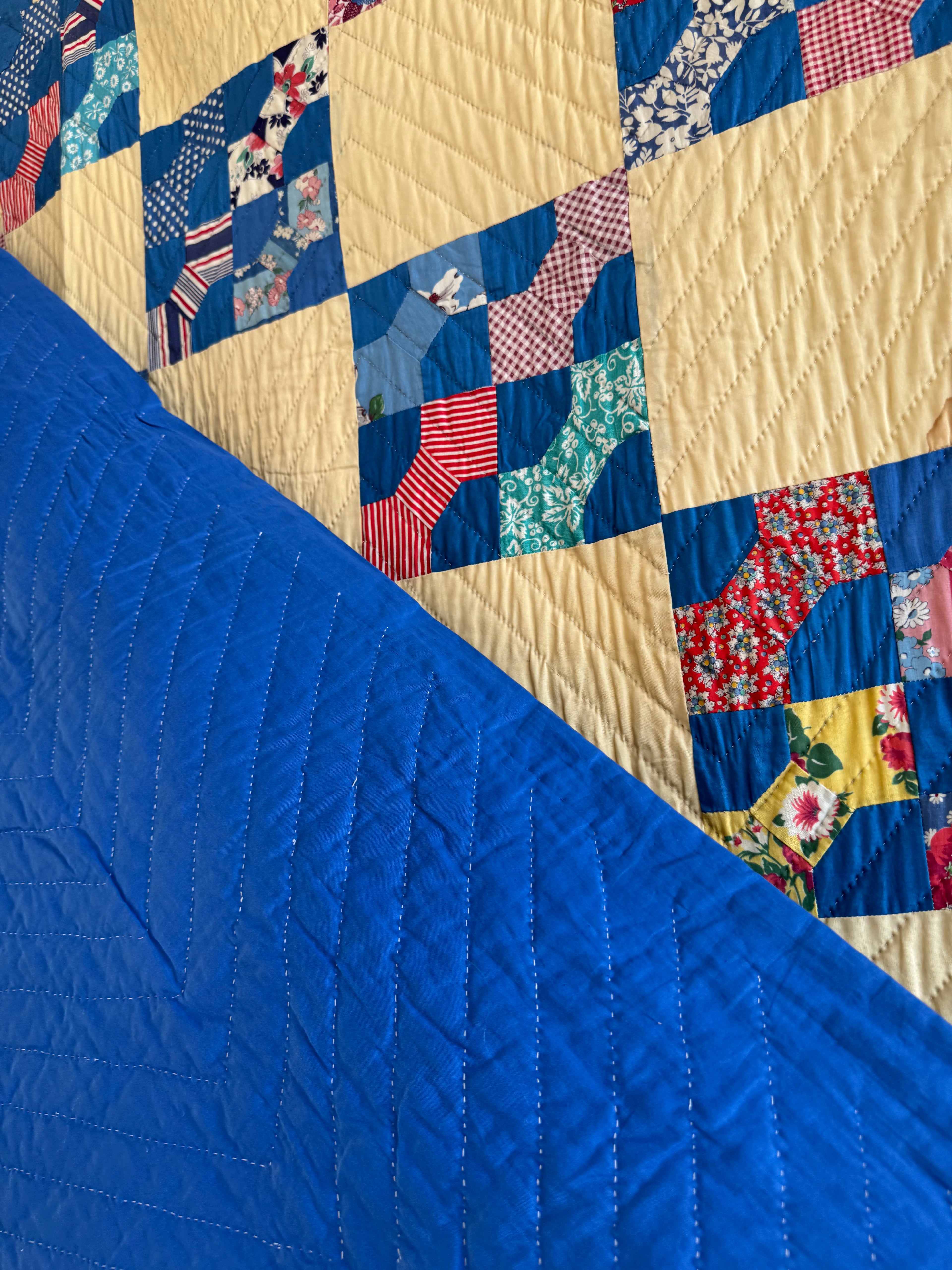 Vintage Blue Bowtie Feed Sack Quilt
