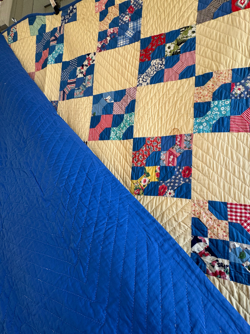Vintage Blue Bowtie Feed Sack Quilt