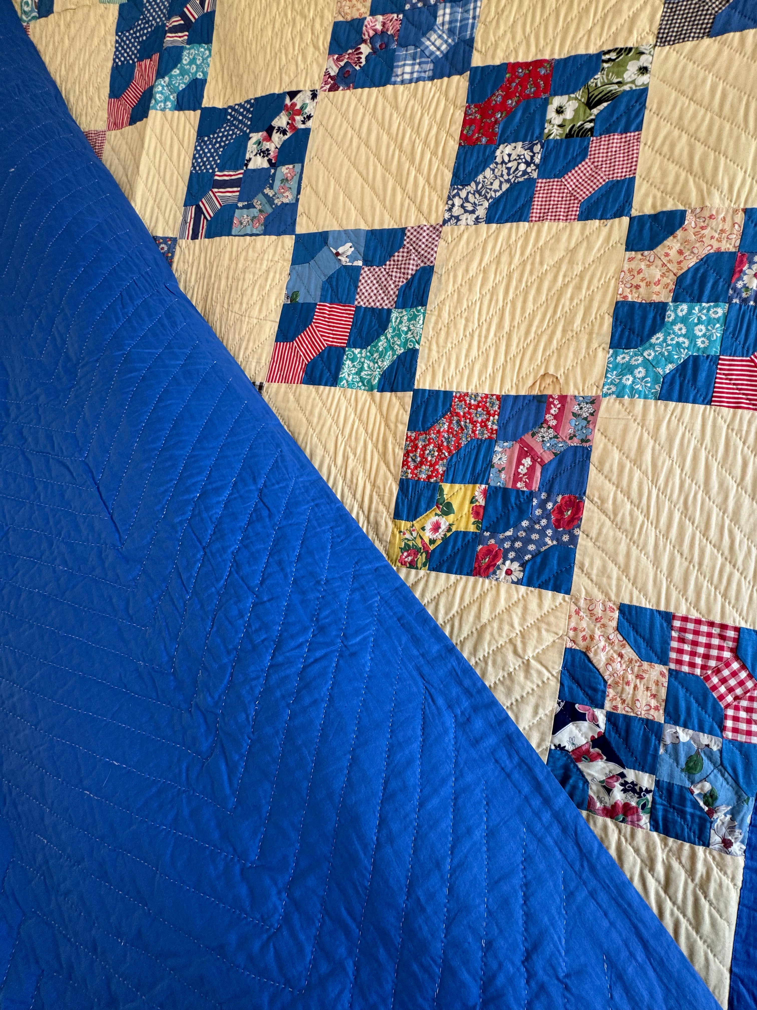 Vintage Blue Bowtie Feed Sack Quilt