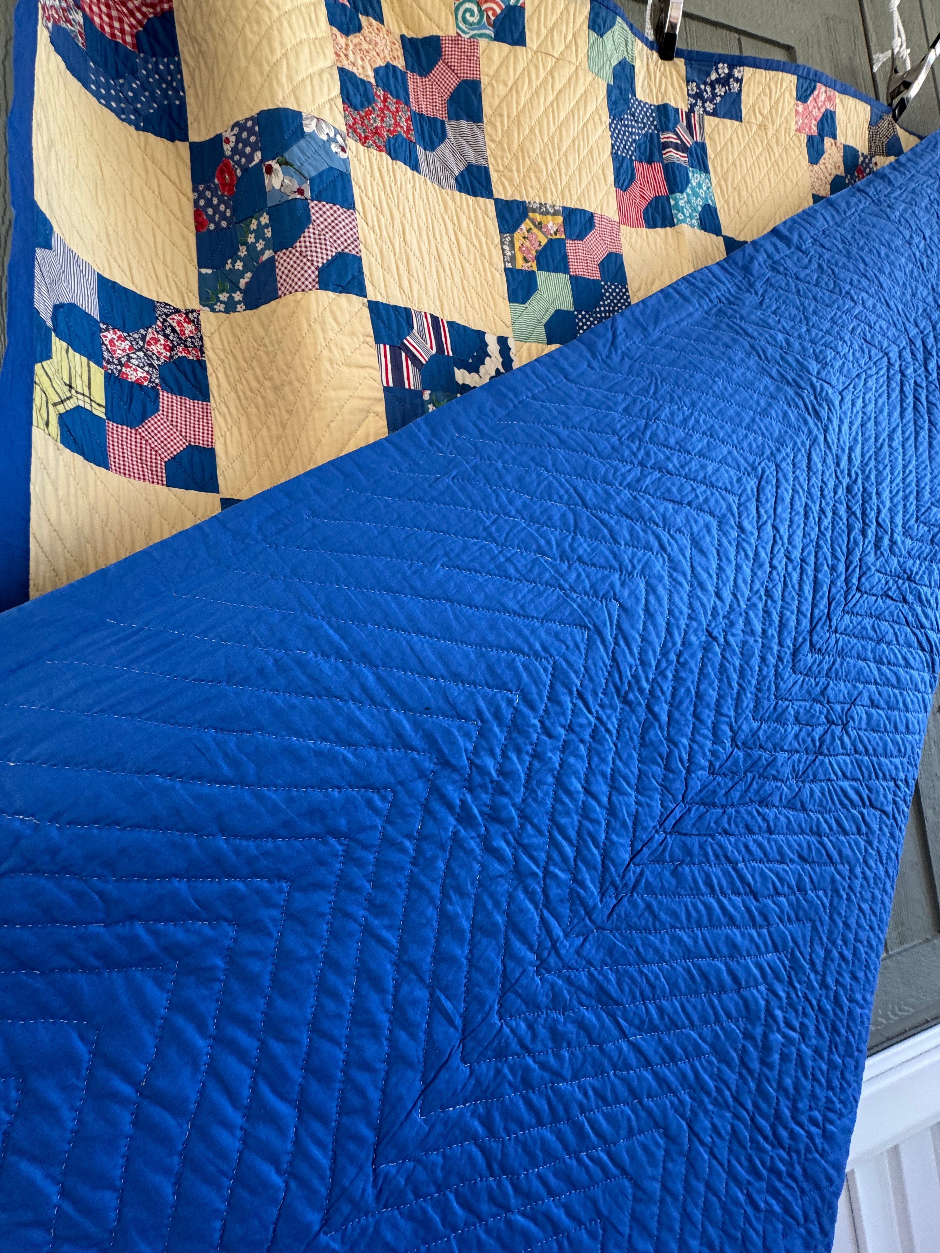 Vintage Blue Bowtie Feed Sack Quilt