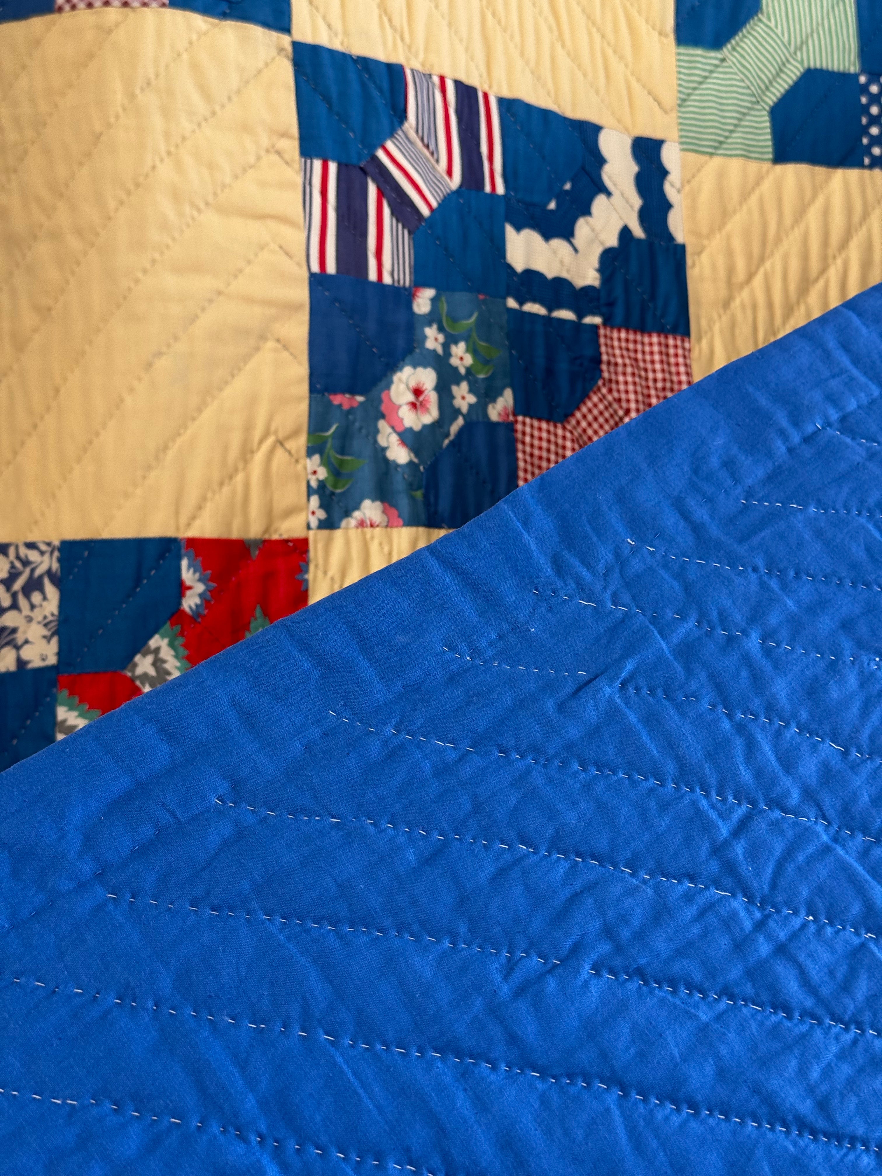 Vintage Blue Bowtie Feed Sack Quilt