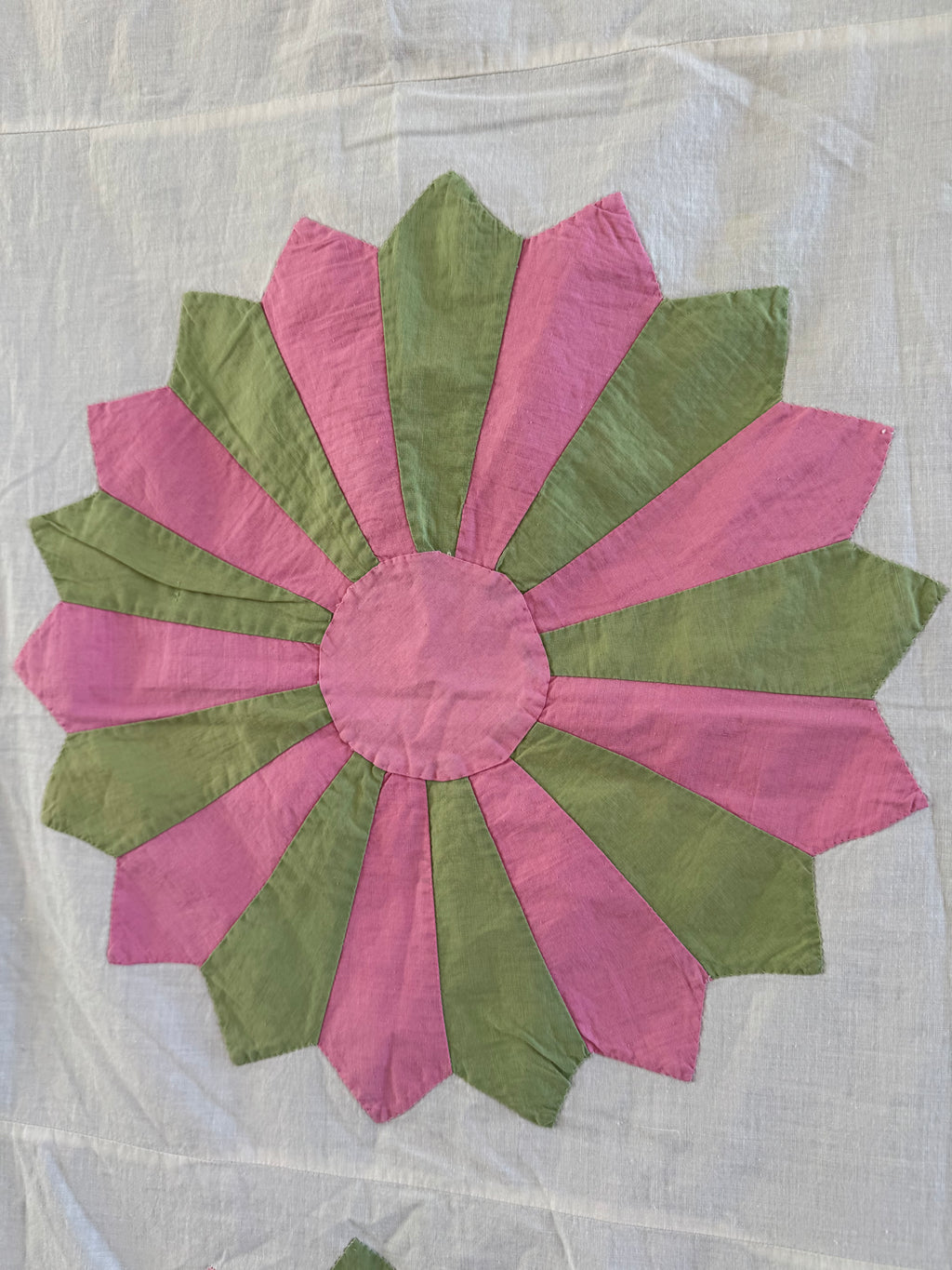 Vintage Pink and Green Dresden Plate Quilt Top