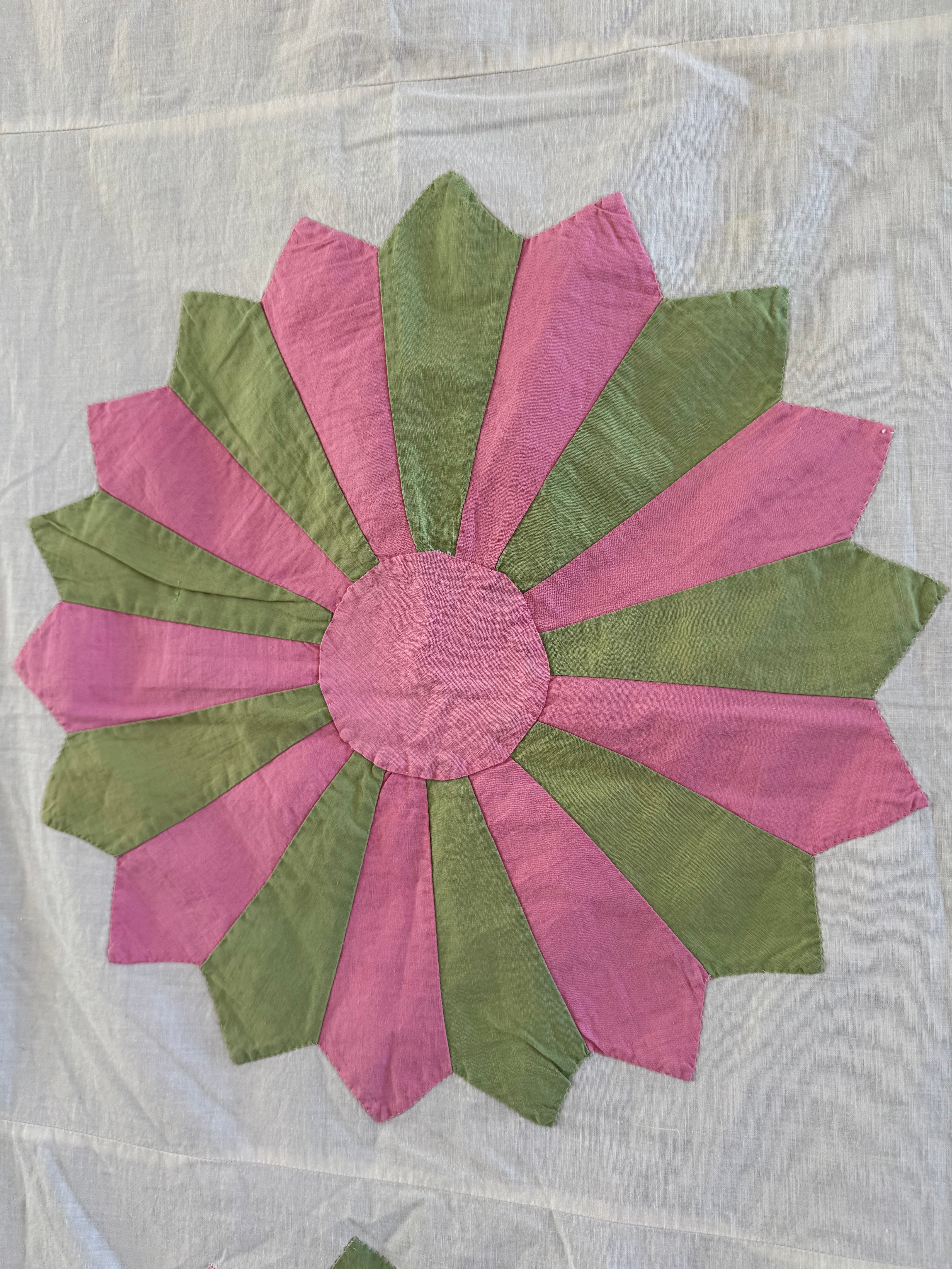 Vintage Pink and Green Dresden Plate Quilt Top