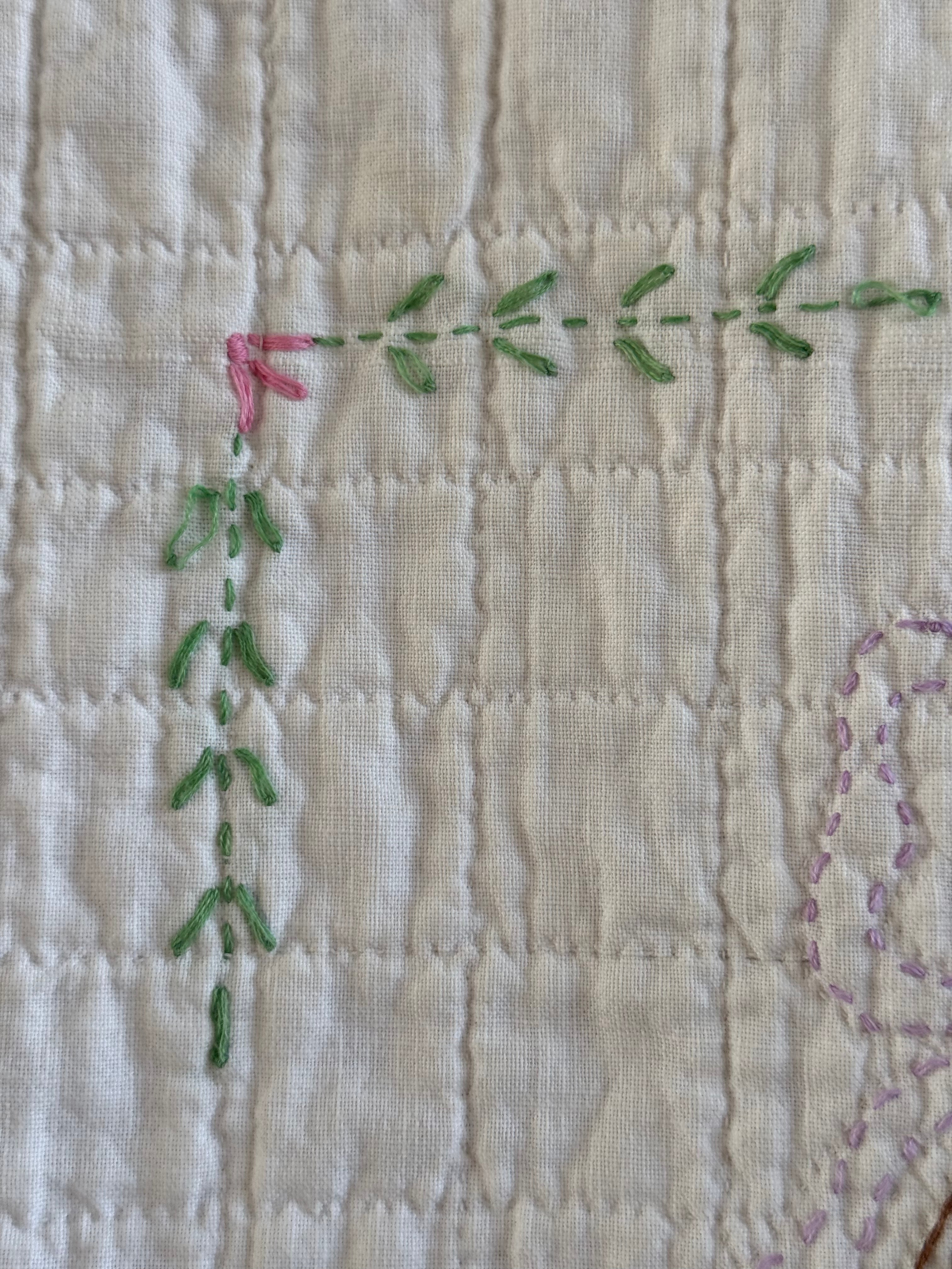 Vintage Purple Flower Basket Embroidered Quilt  **SOLD**