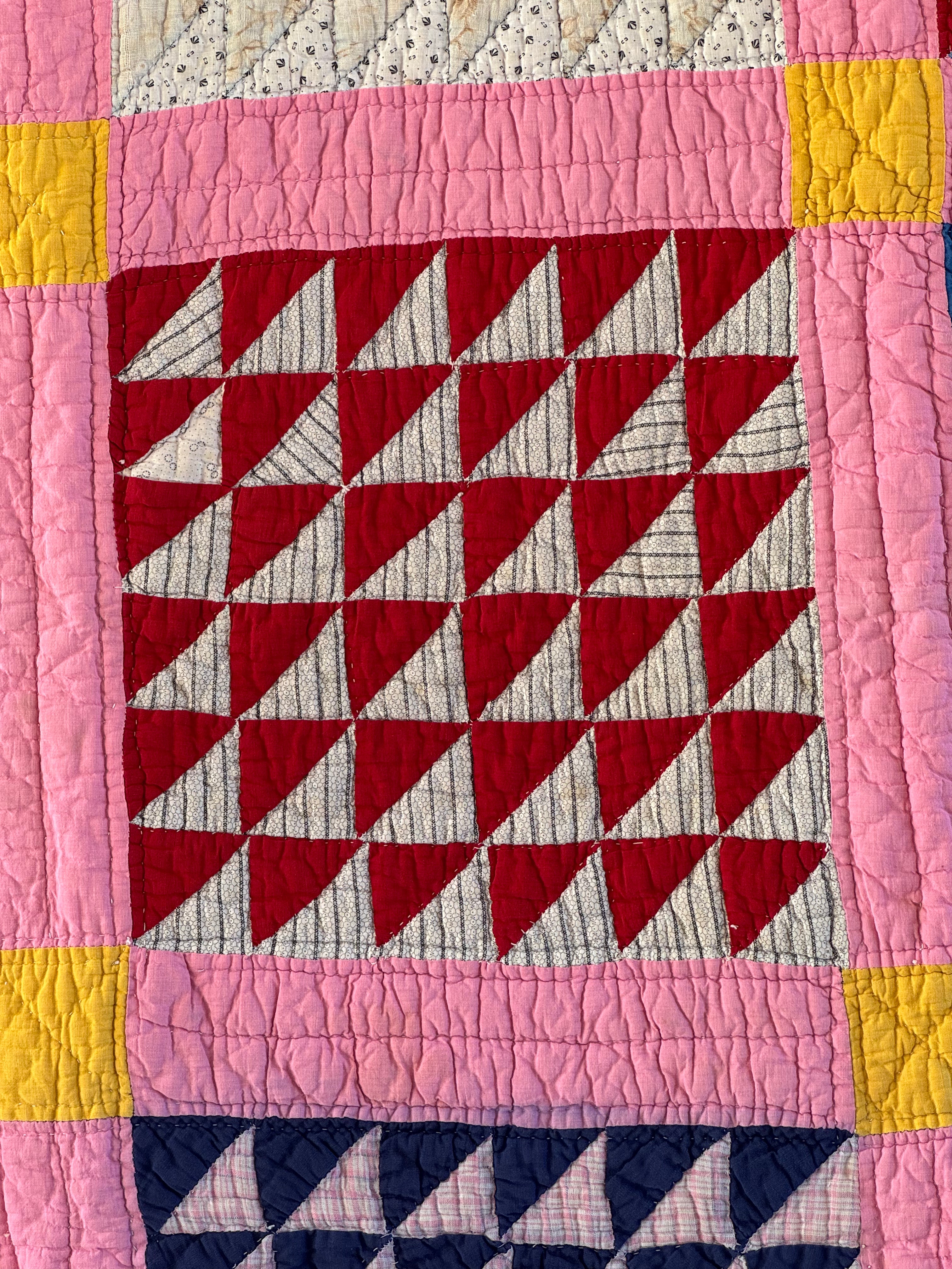 Antique Pink Flying Geese Variation Quilt