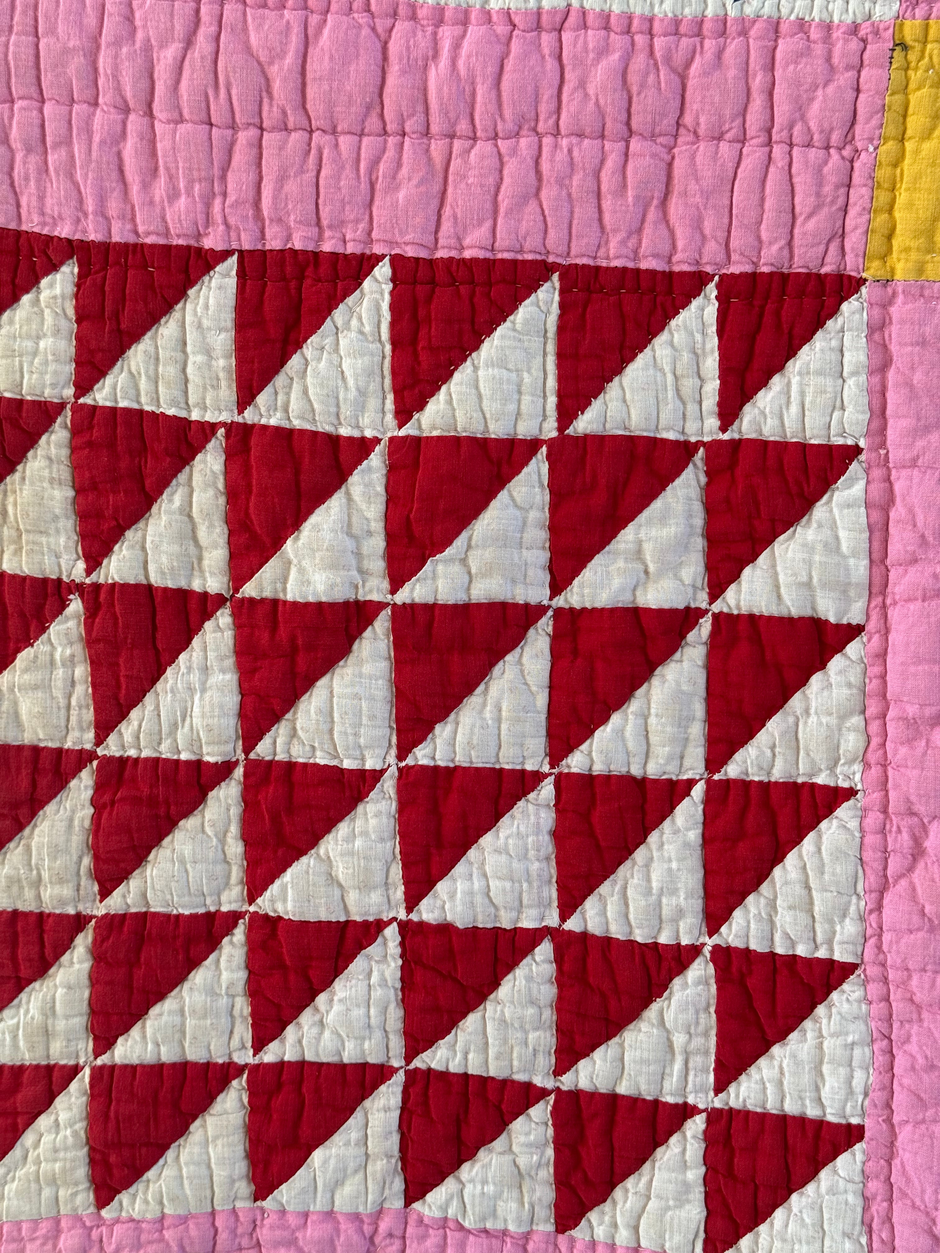Antique Pink Flying Geese Variation Quilt
