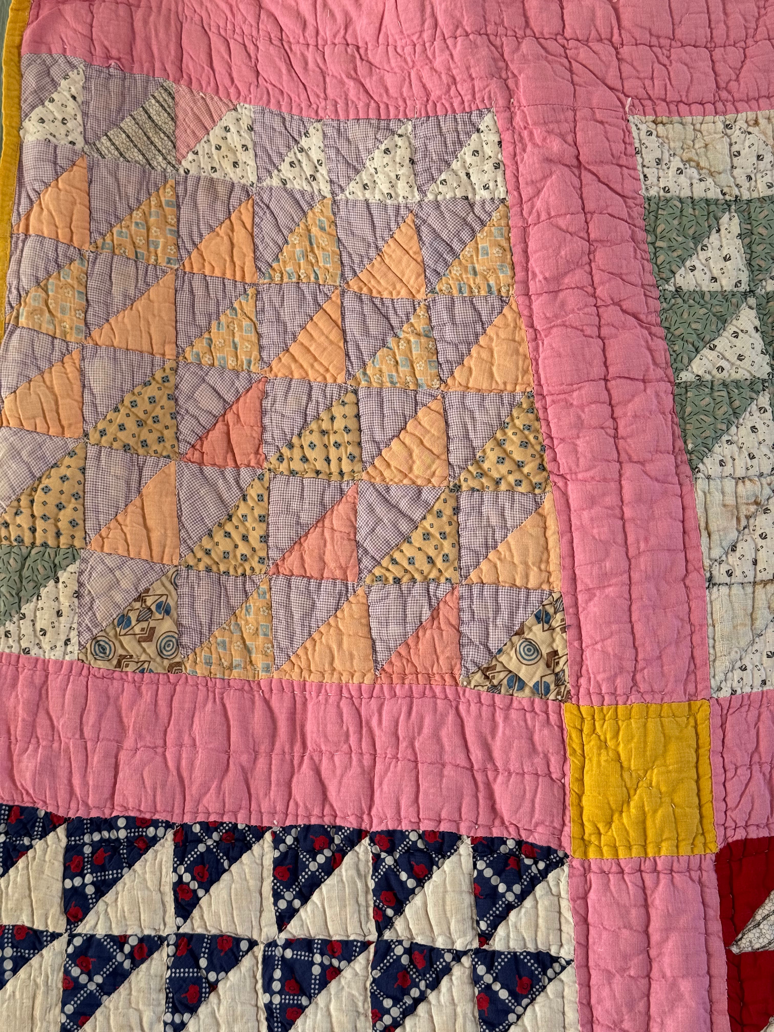 Antique Pink Flying Geese Variation Quilt