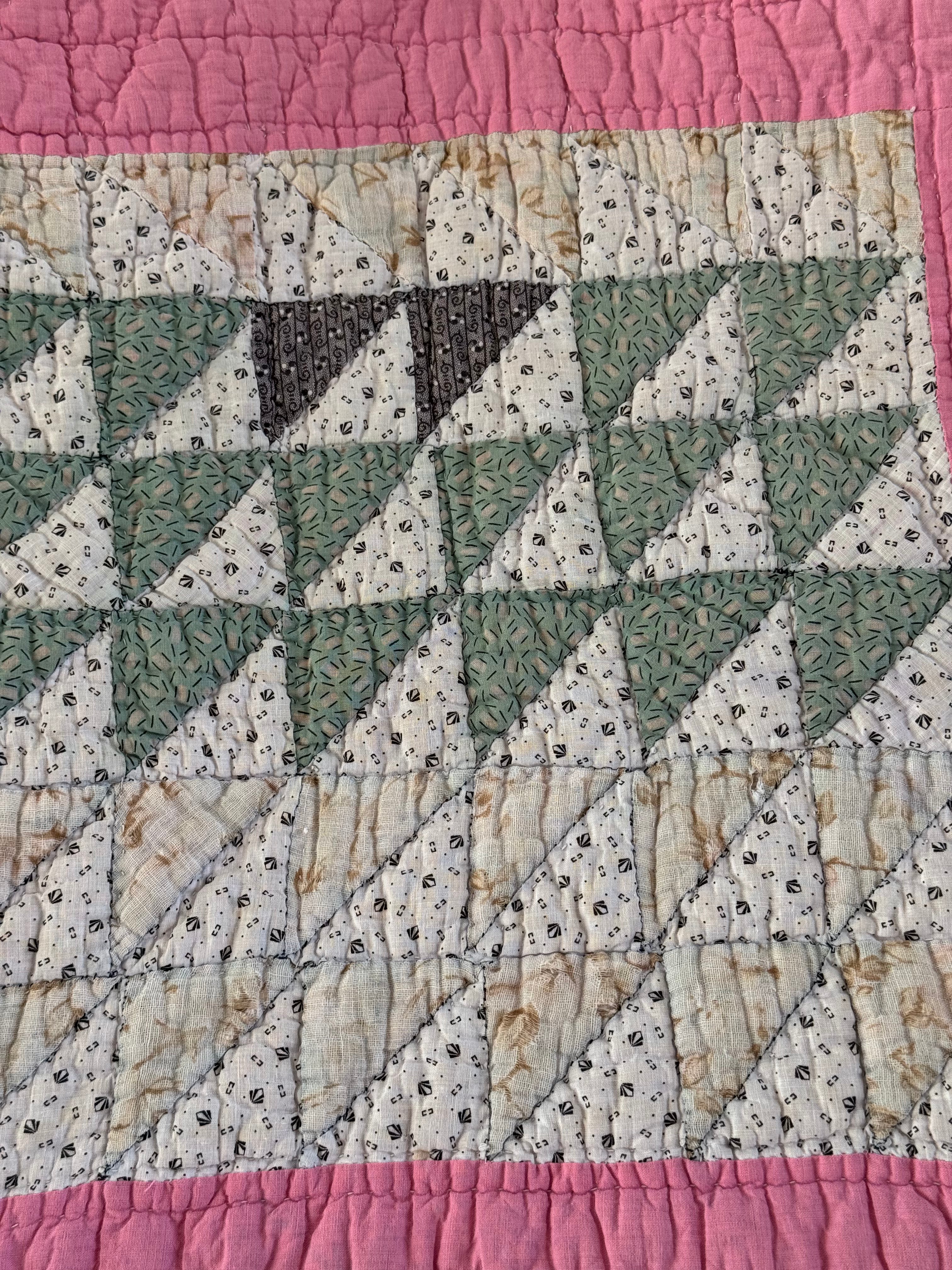 Antique Pink Flying Geese Variation Quilt