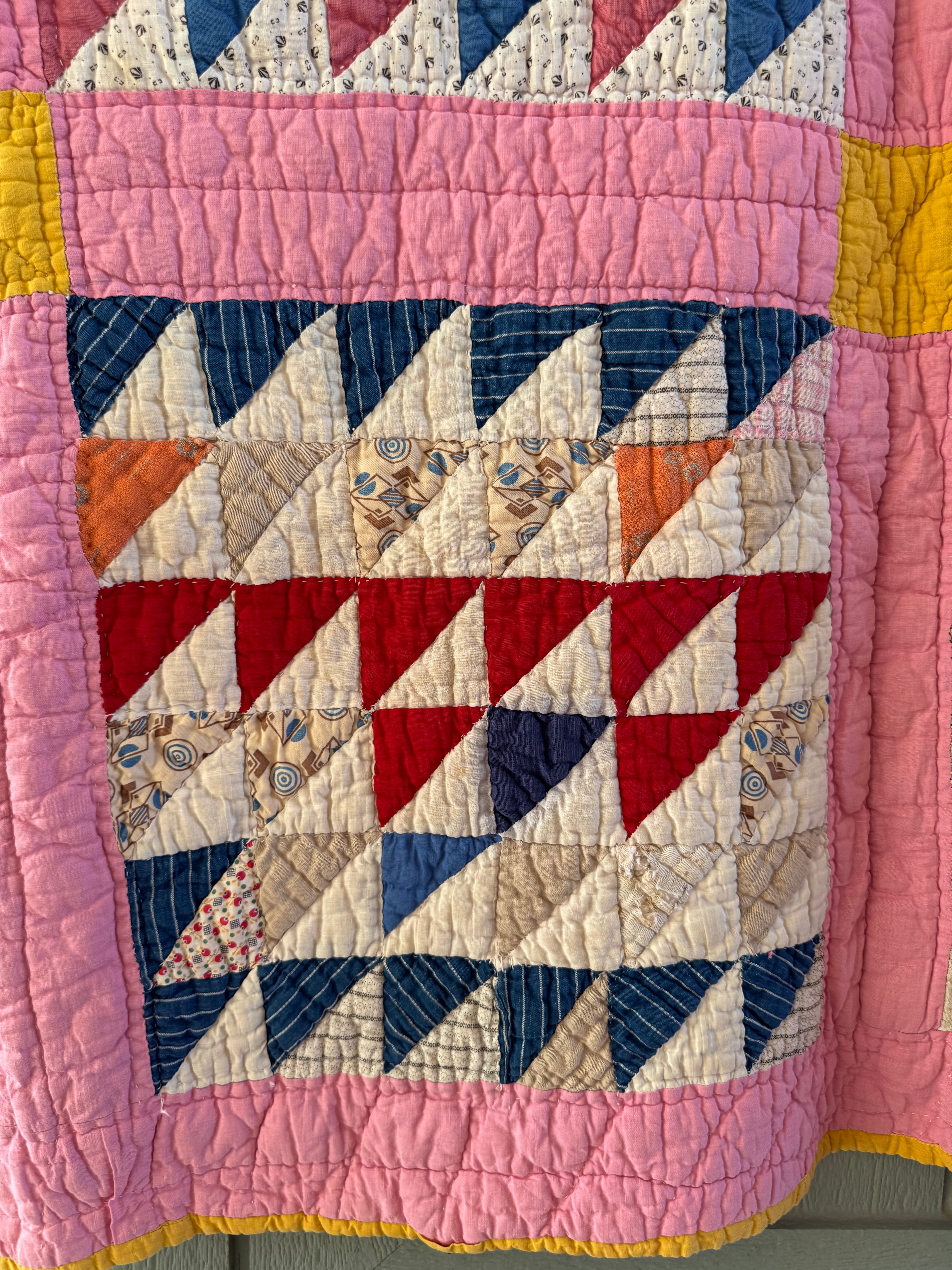 Antique Pink Flying Geese Variation Quilt