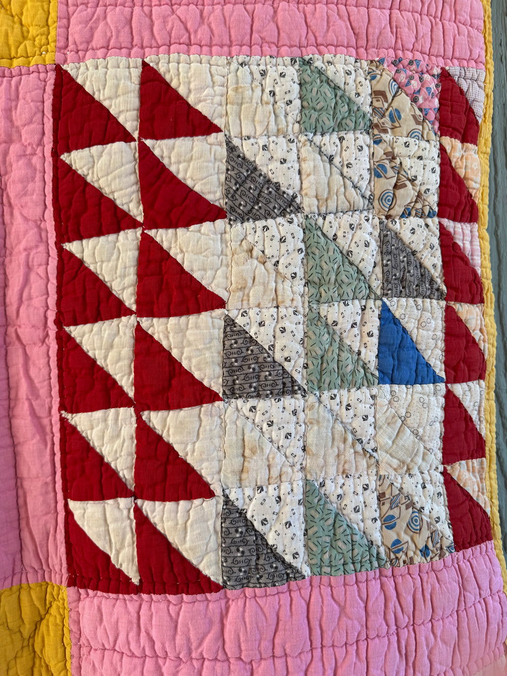 Antique Pink Flying Geese Variation Quilt