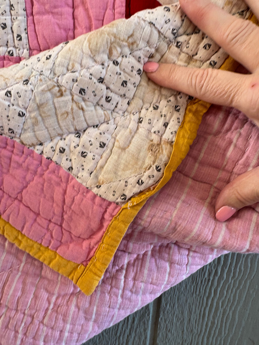 Antique Pink Flying Geese Variation Quilt