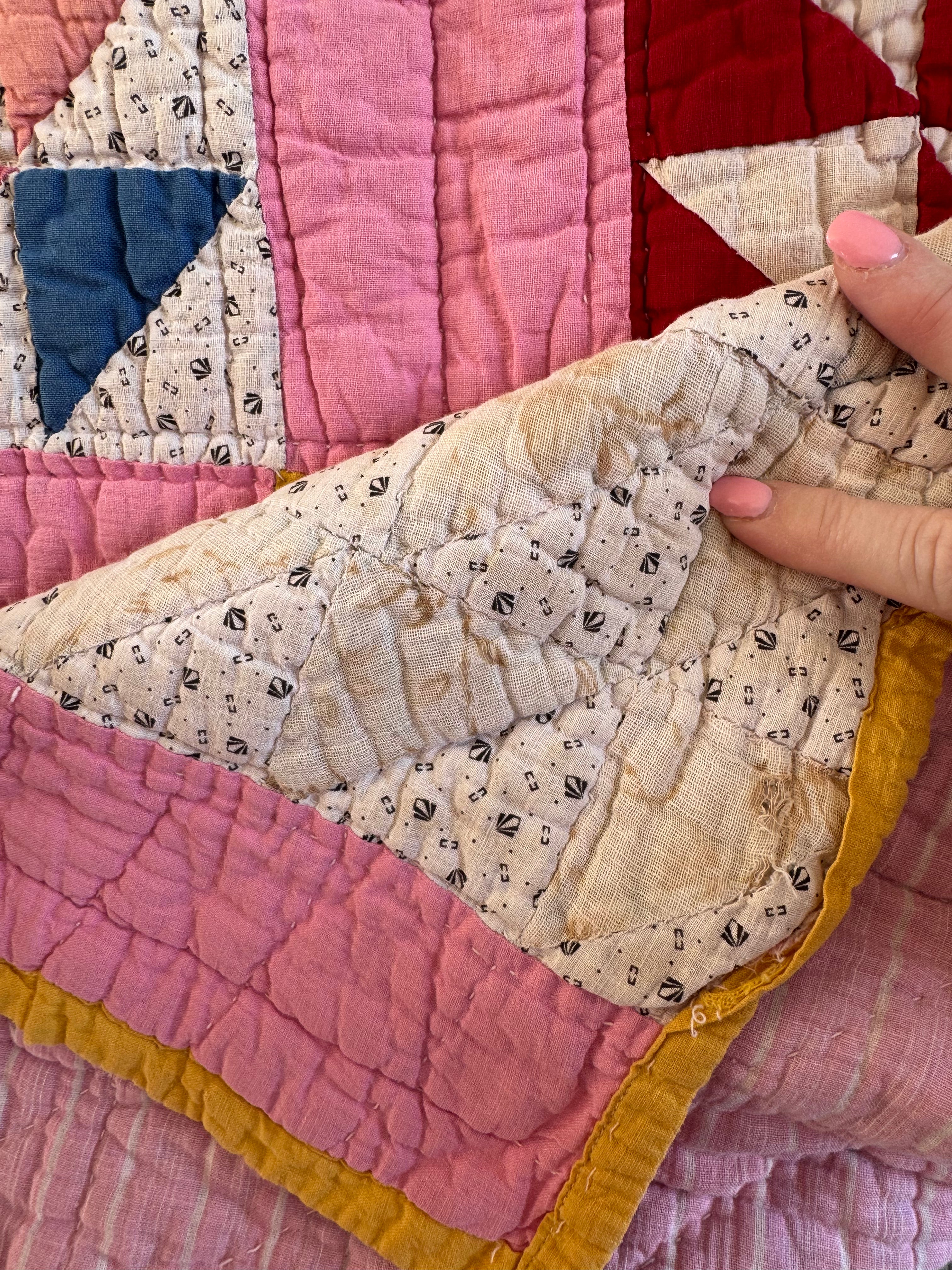 Antique Pink Flying Geese Variation Quilt