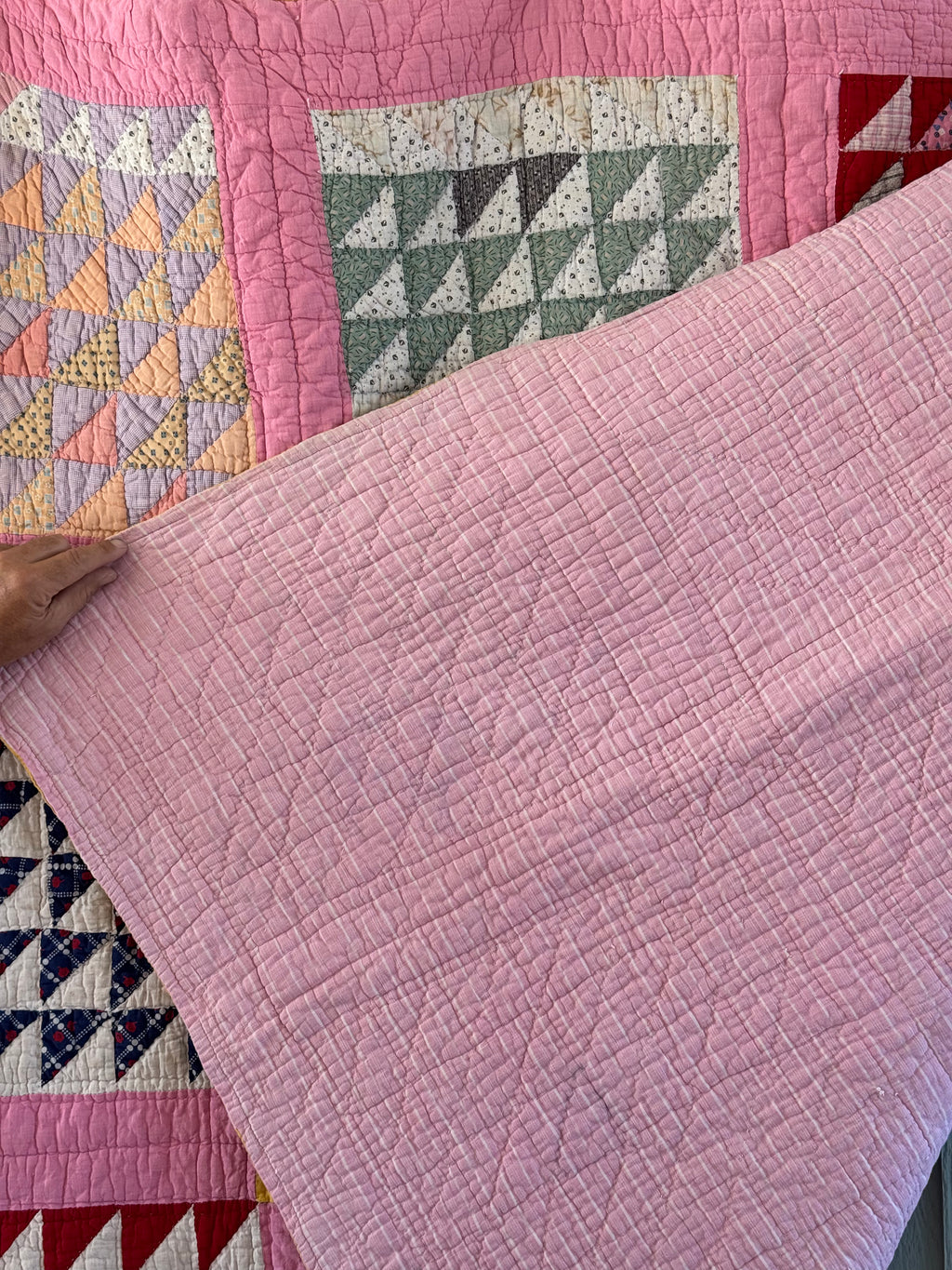 Antique Pink Flying Geese Variation Quilt