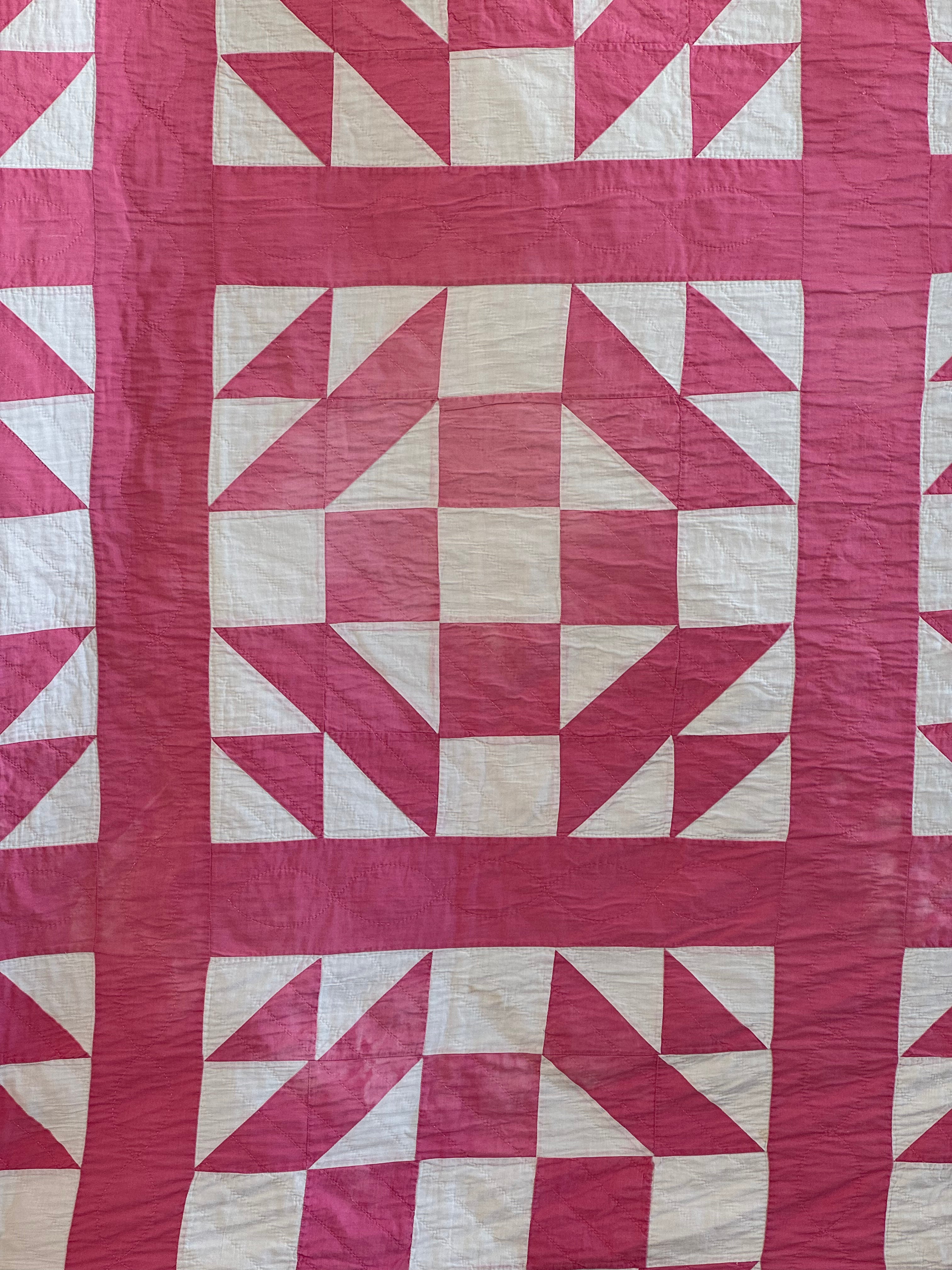 **SOLD Vintage Pink Old Maid's Puzzle Quilt SOLD**