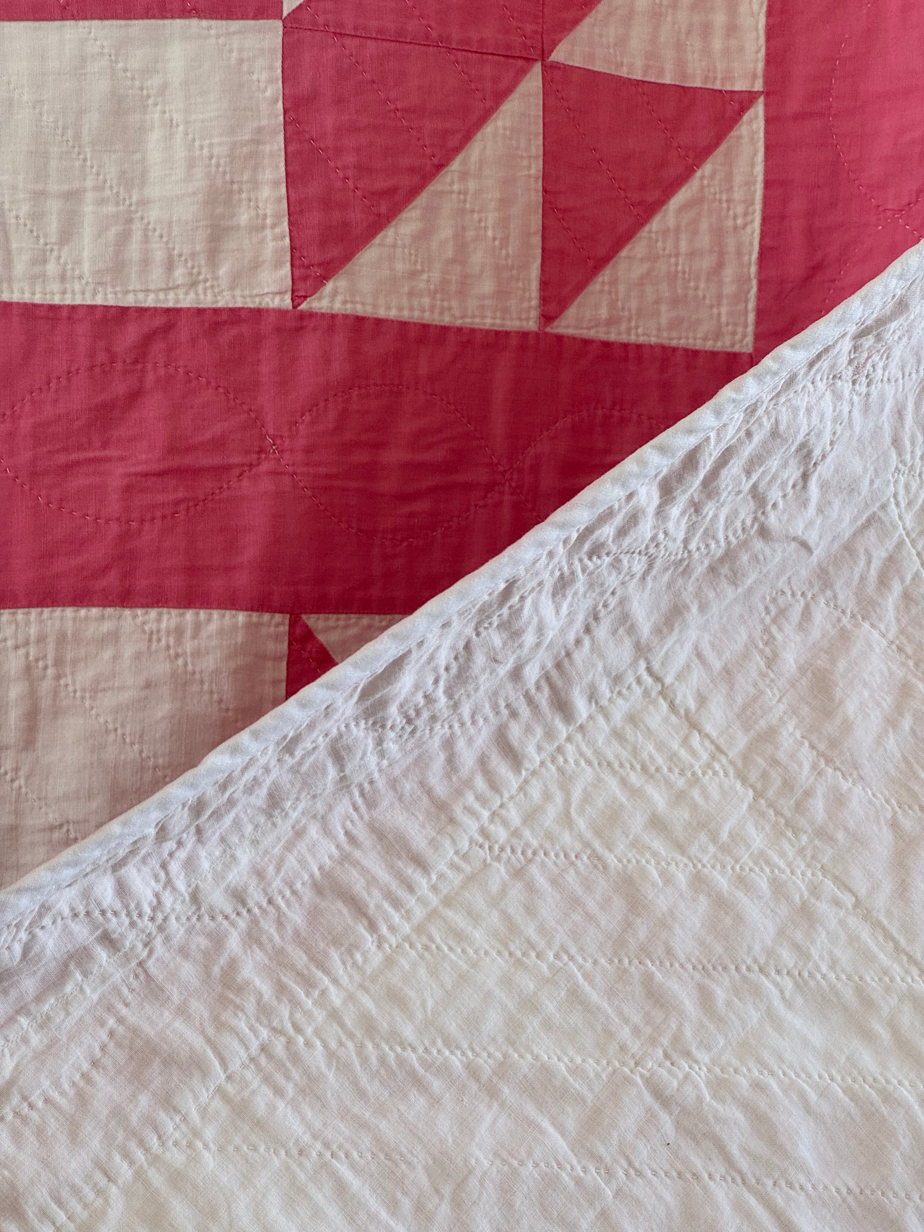 **SOLD Vintage Pink Old Maid's Puzzle Quilt SOLD**