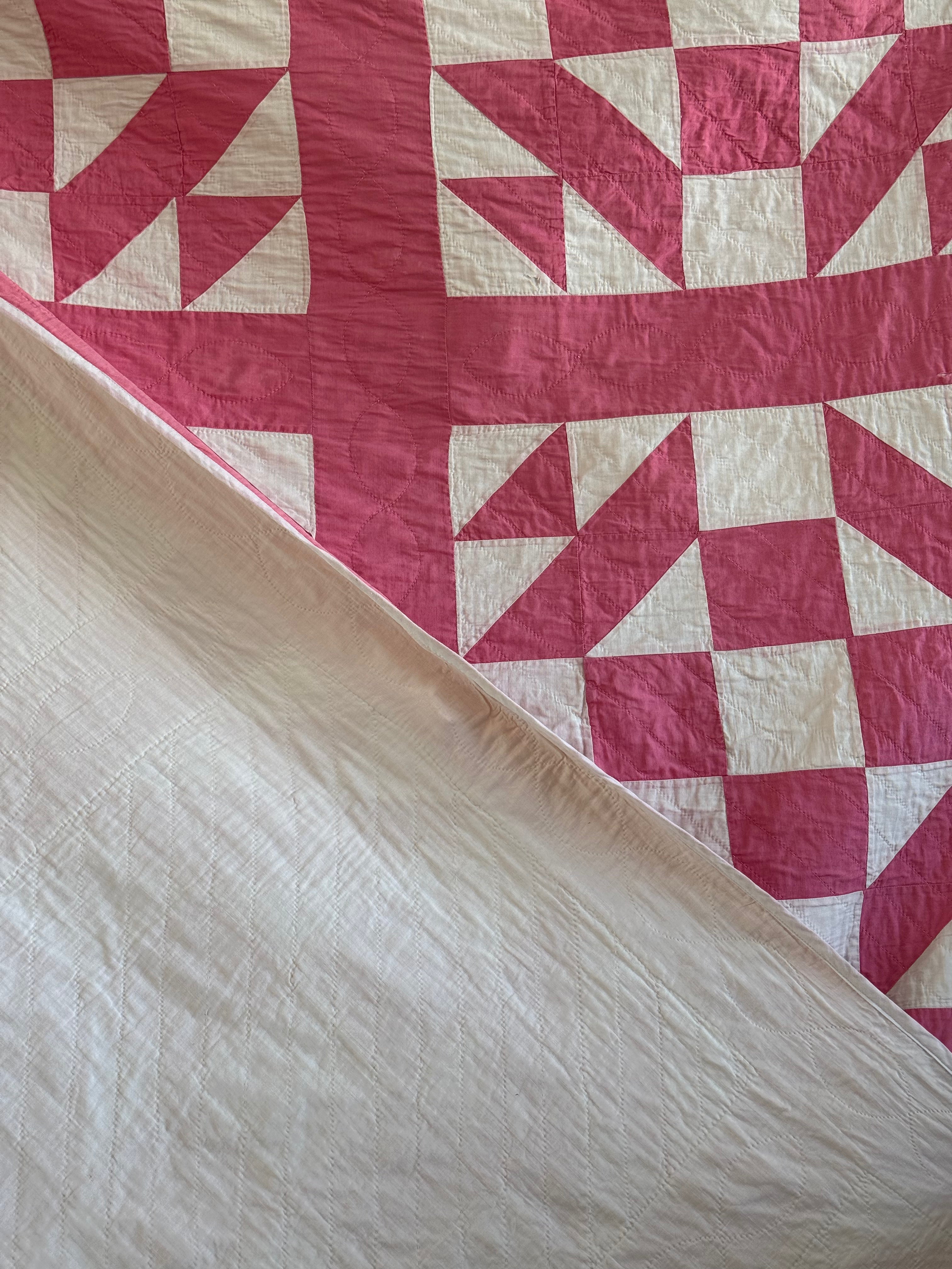 **SOLD Vintage Pink Old Maid's Puzzle Quilt SOLD**