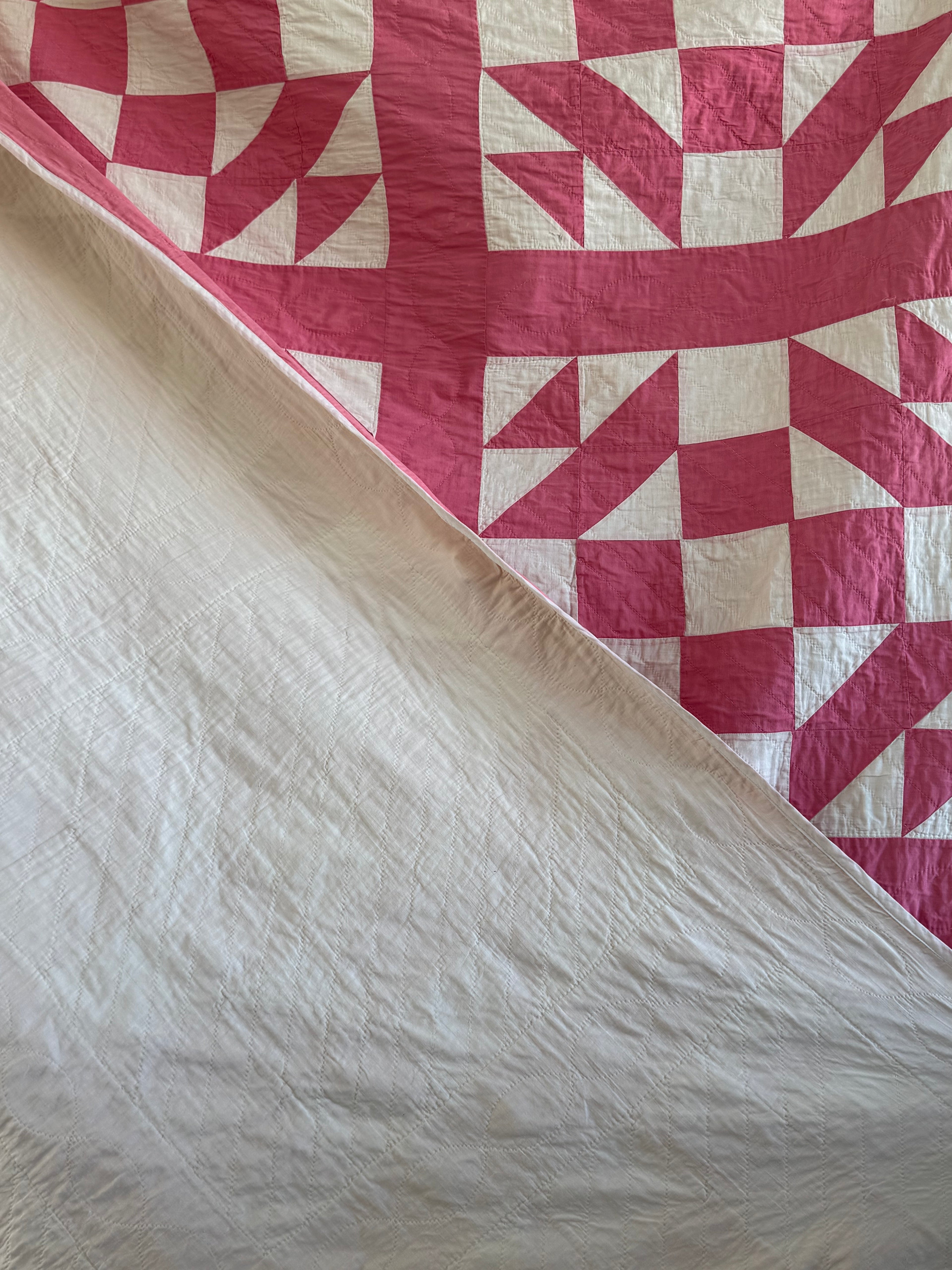 **SOLD Vintage Pink Old Maid's Puzzle Quilt SOLD**