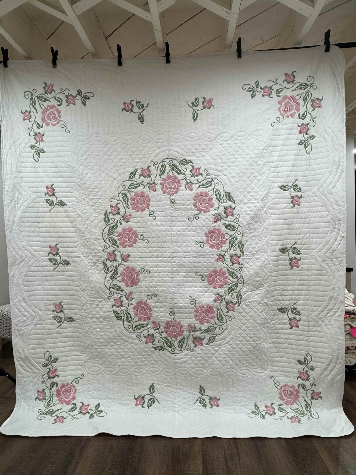 Vintage Quilt Windsor Rose Cross-Stitched Kit Quilt