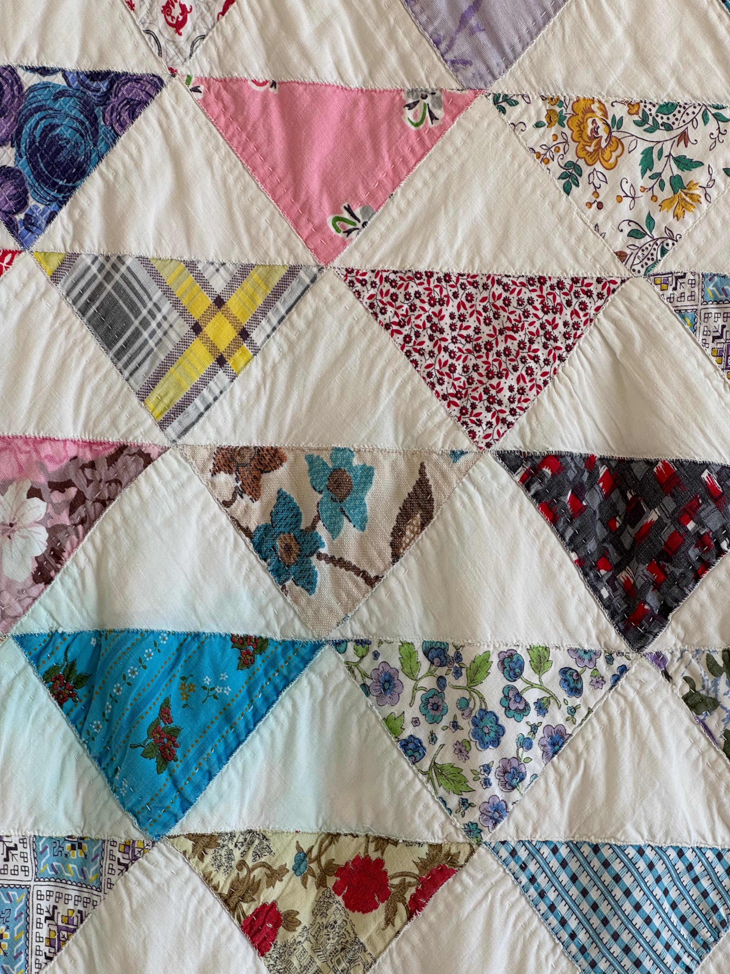 Vintage Reversible Half Square Triangle Feed Sack Qult