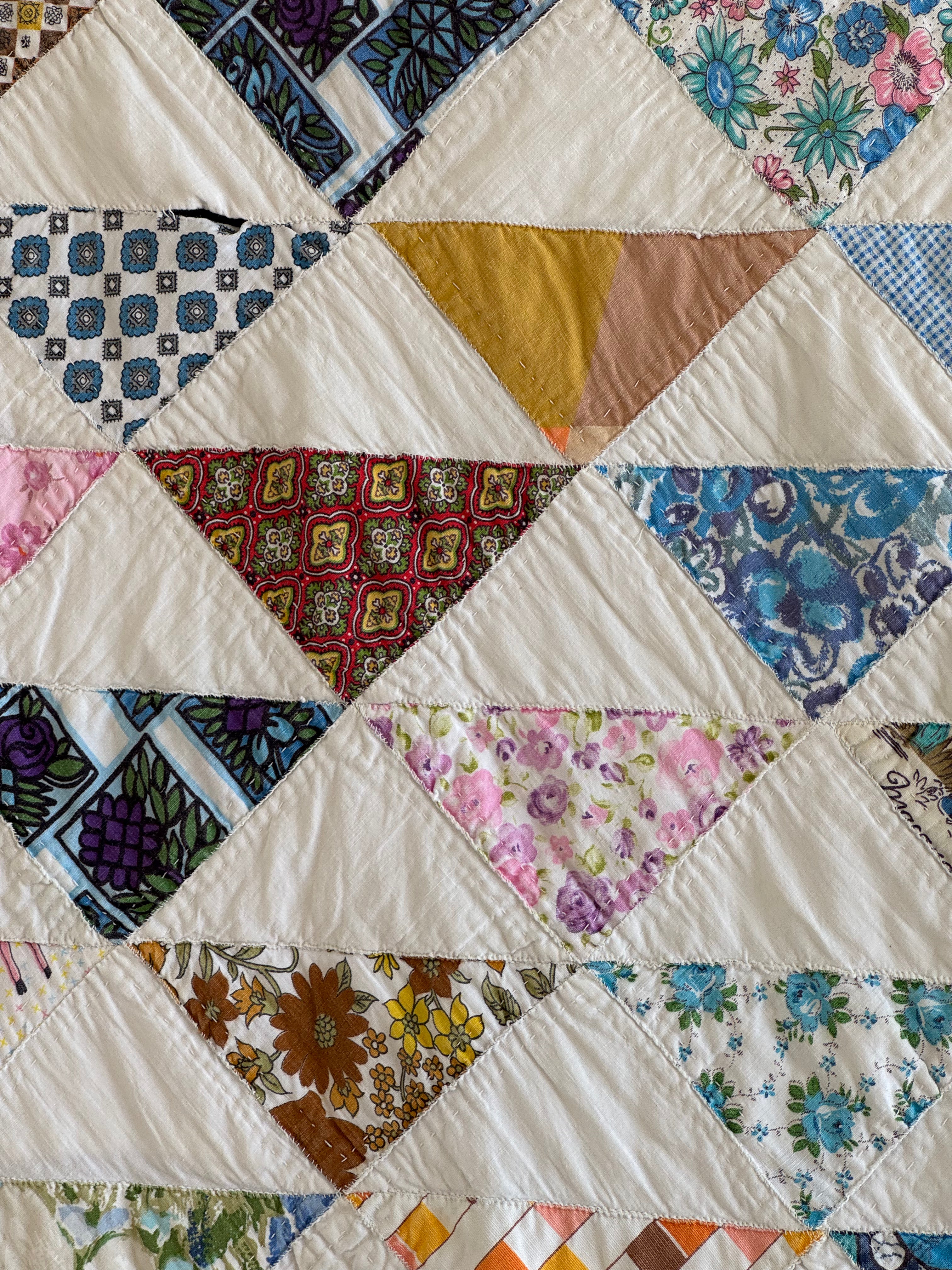 Vintage Reversible Half Square Triangle Feed Sack Qult