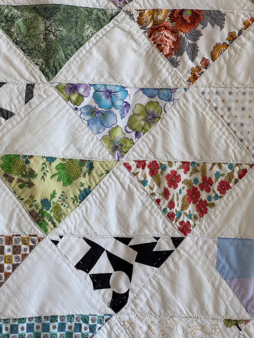 Vintage Reversible Half Square Triangle Feed Sack Qult
