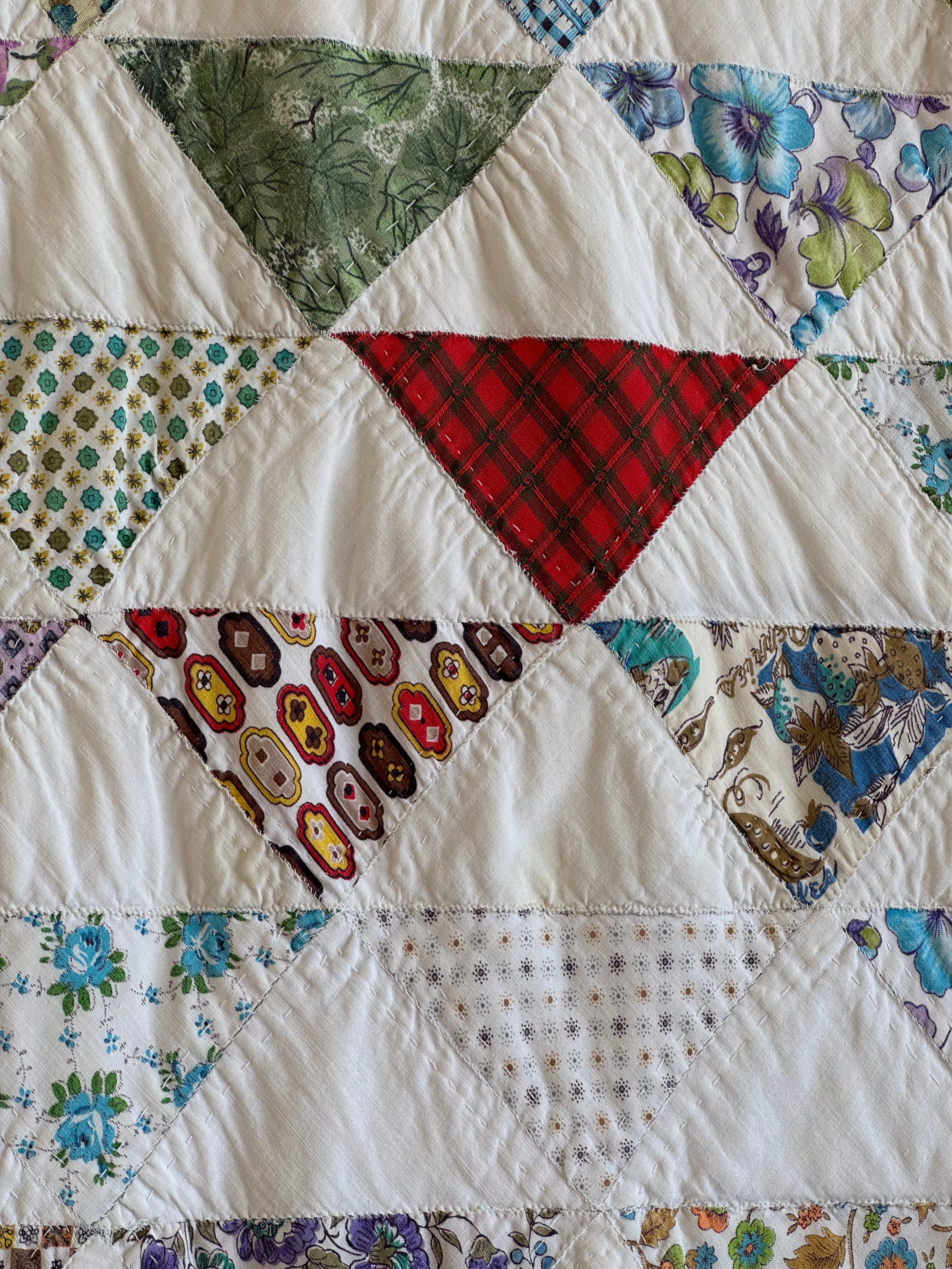 Vintage Reversible Half Square Triangle Feed Sack Qult