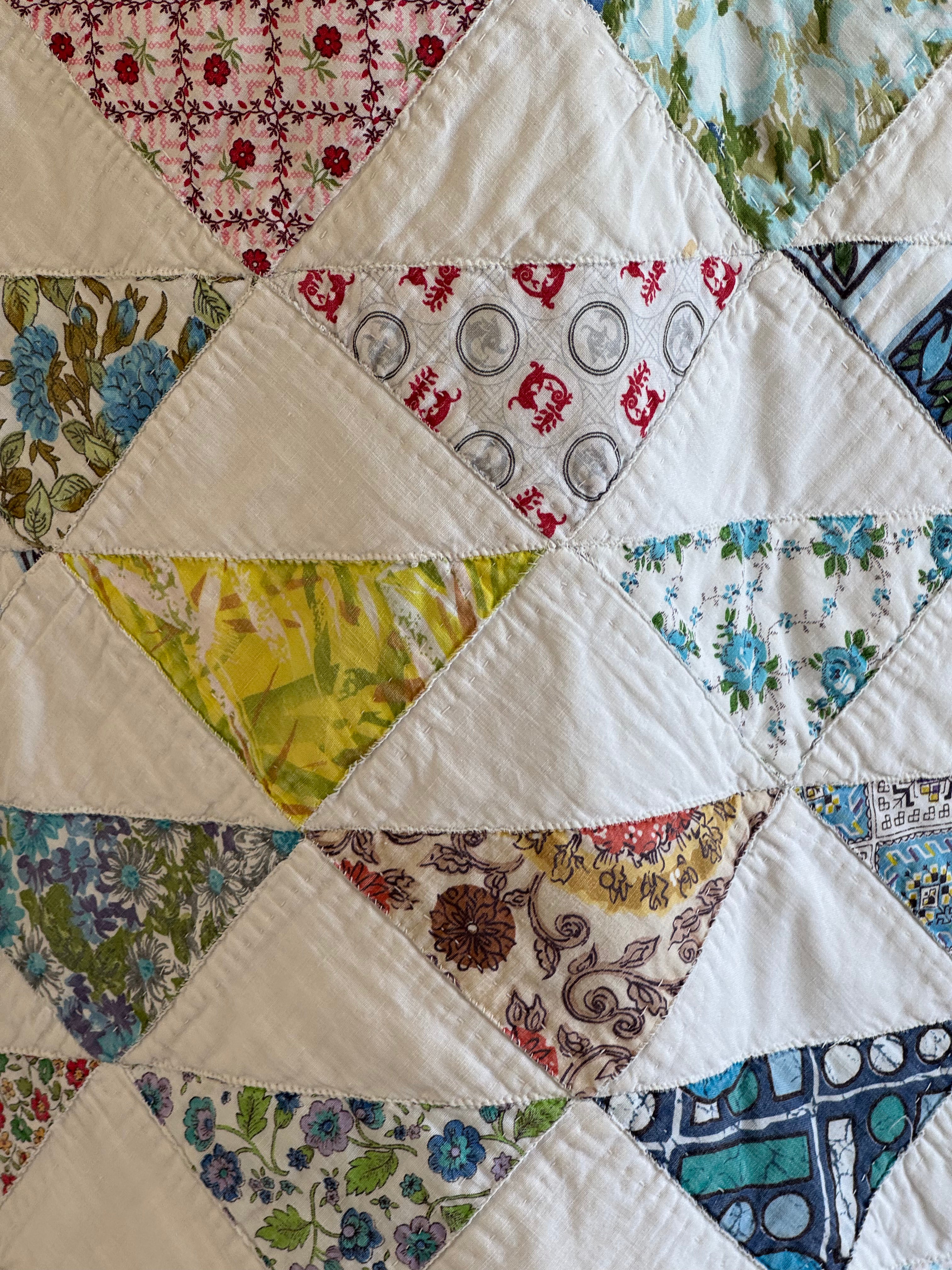 Vintage Reversible Half Square Triangle Feed Sack Qult