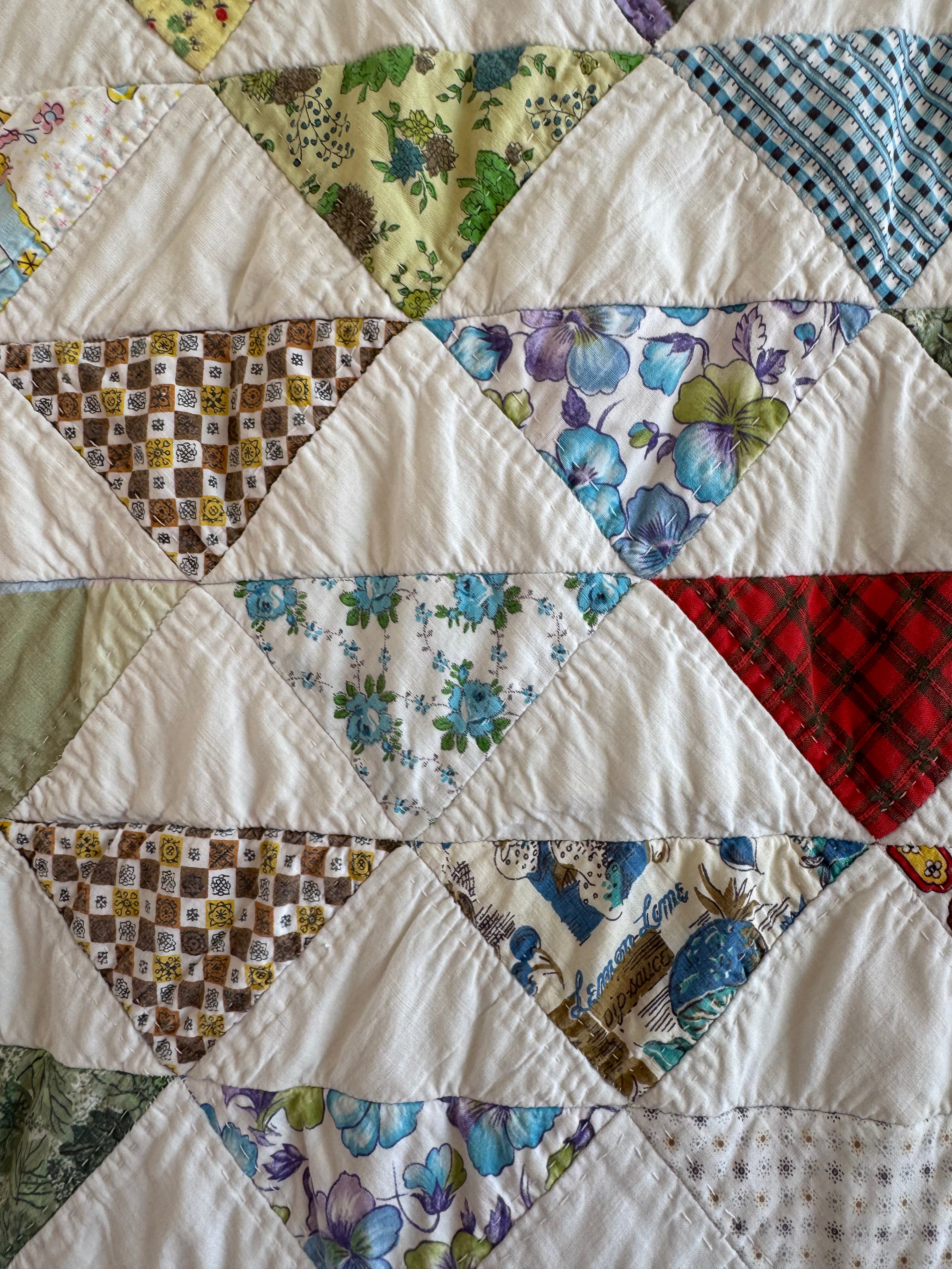 Vintage Reversible Half Square Triangle Feed Sack Qult