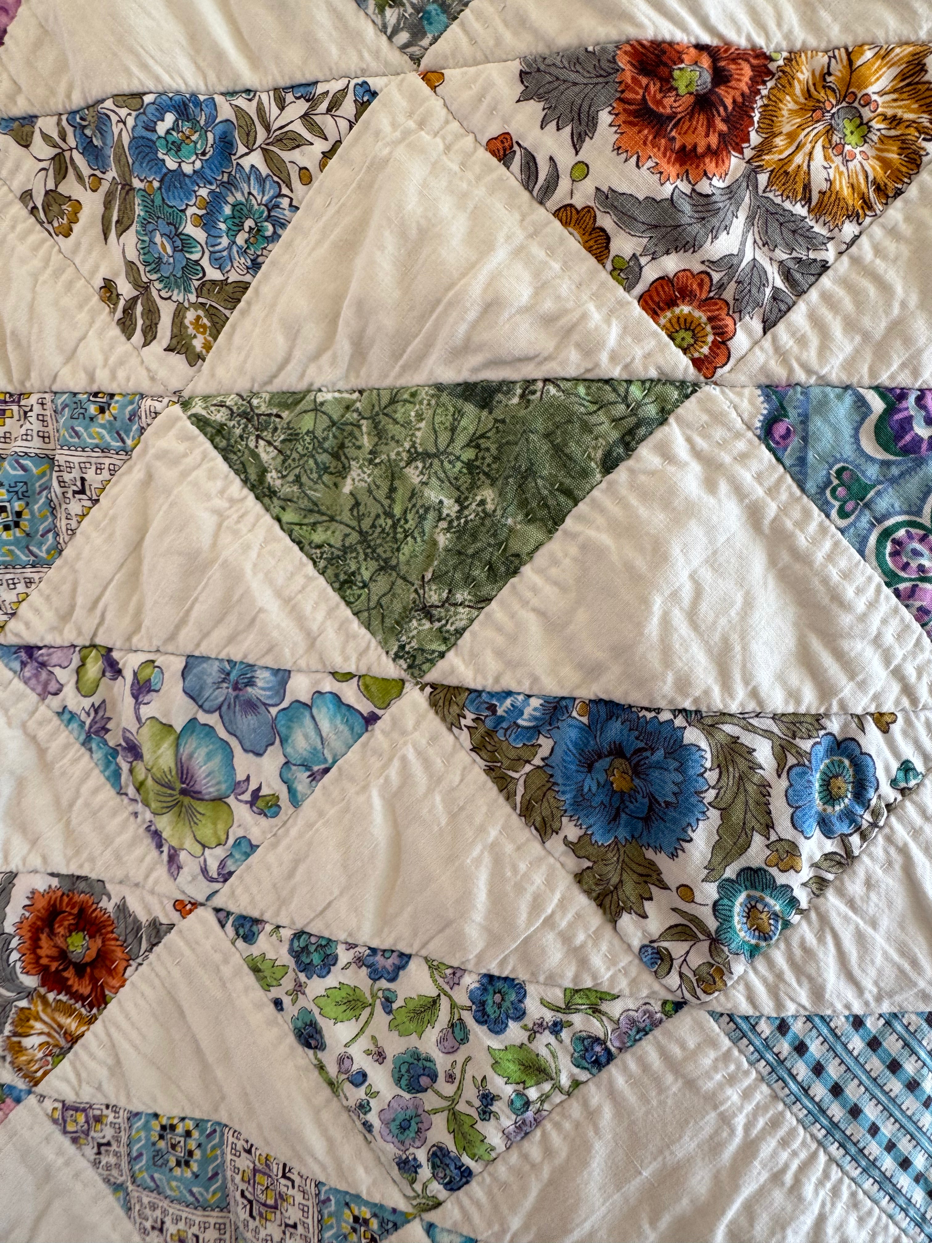 Vintage Reversible Half Square Triangle Feed Sack Qult
