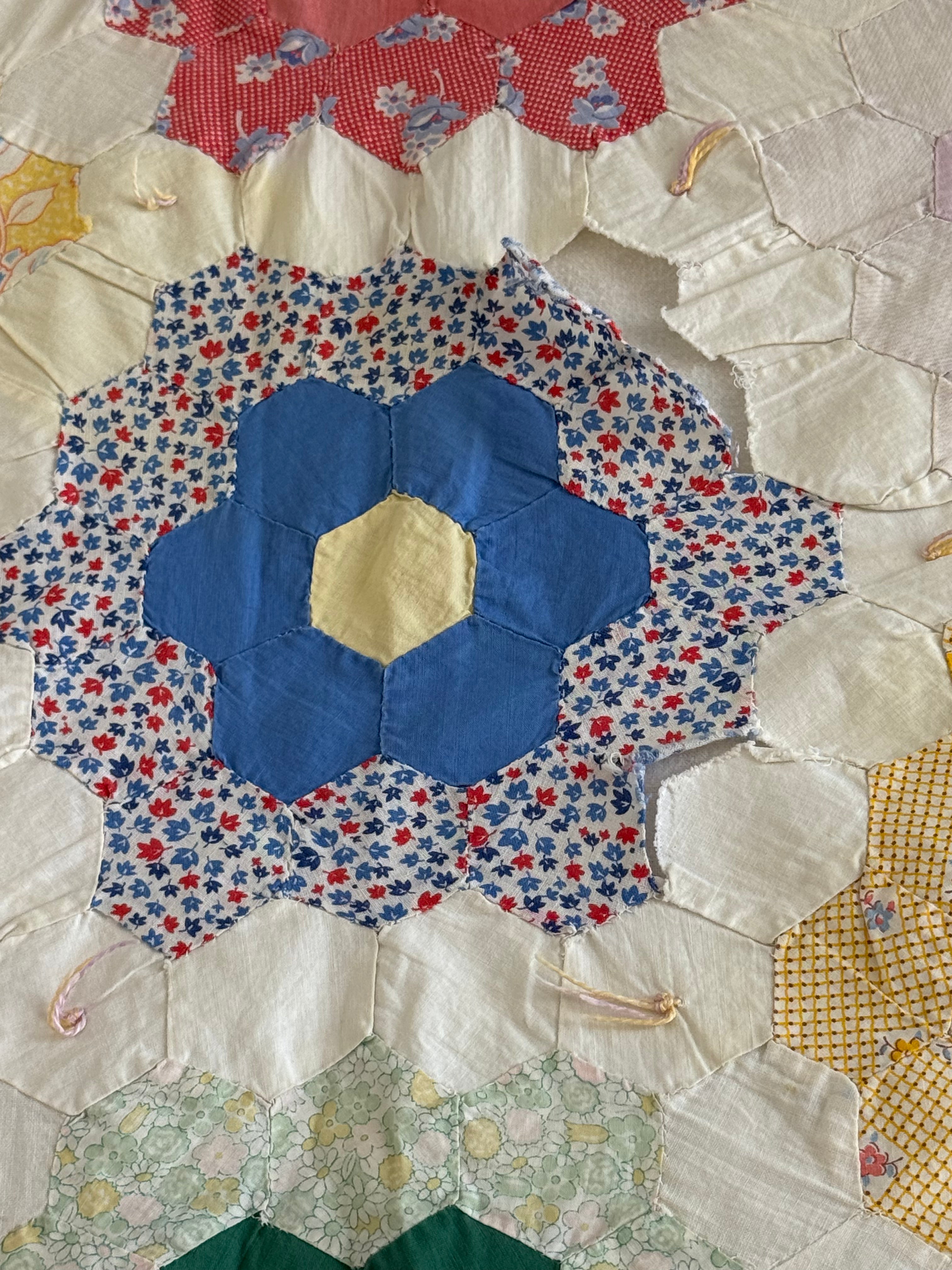 **SOLD** CUTTER - Vintage Grandma's Flower Garden Tied Quilt  **SOLD**