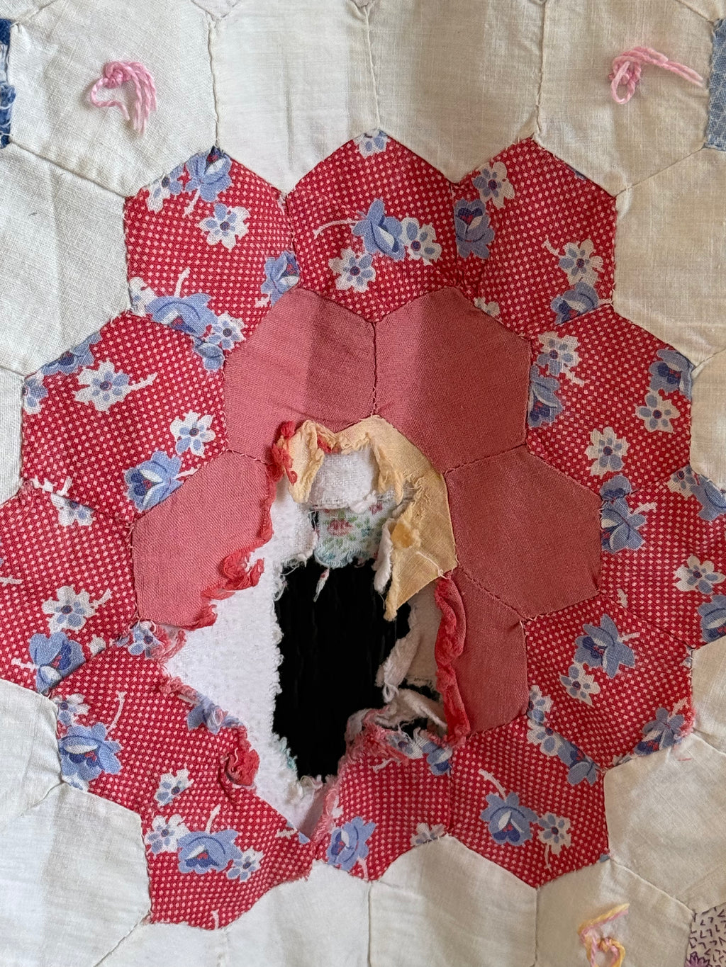 **SOLD** CUTTER - Vintage Grandma's Flower Garden Tied Quilt  **SOLD**