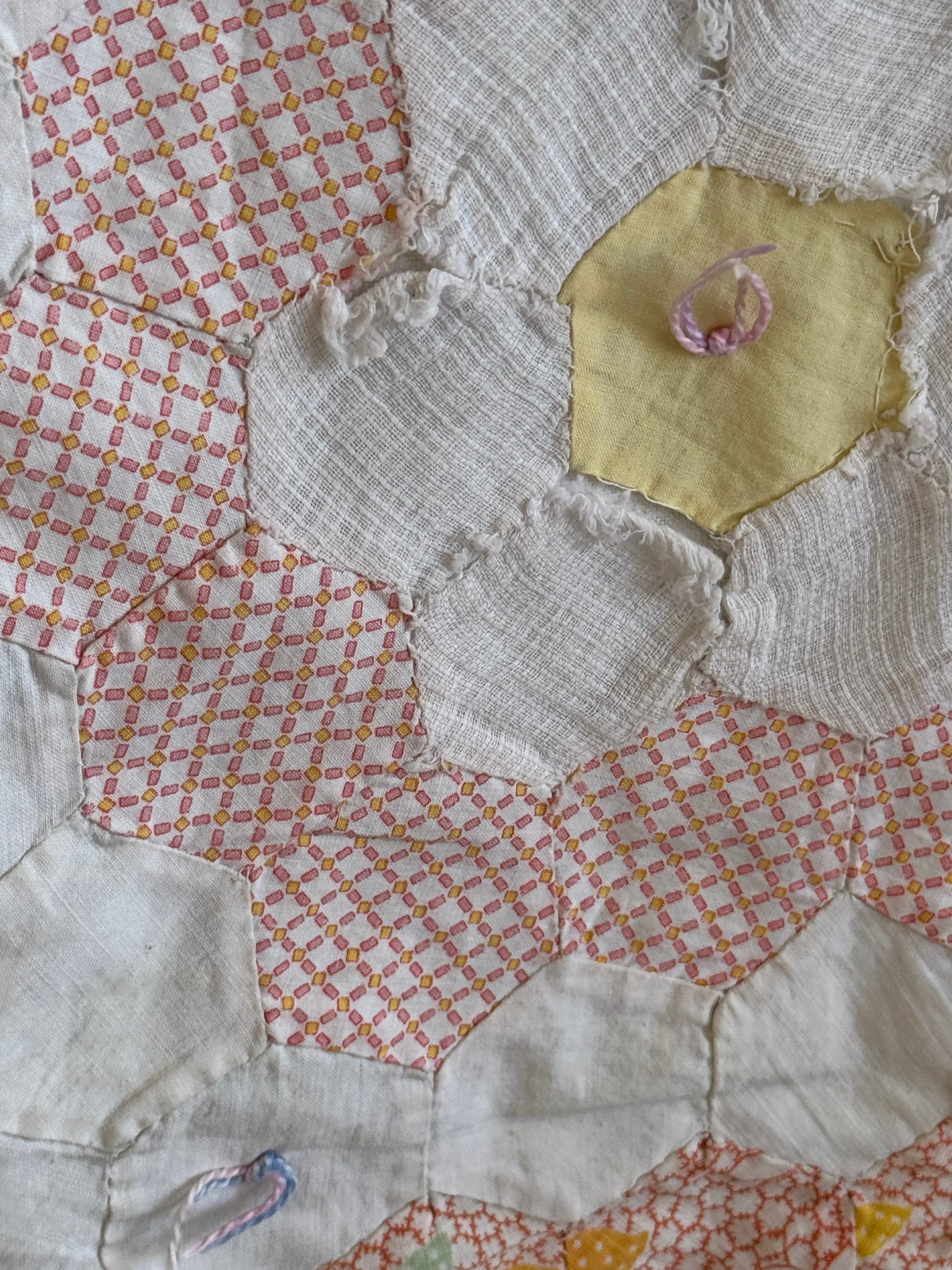 **SOLD** CUTTER - Vintage Grandma's Flower Garden Tied Quilt  **SOLD**