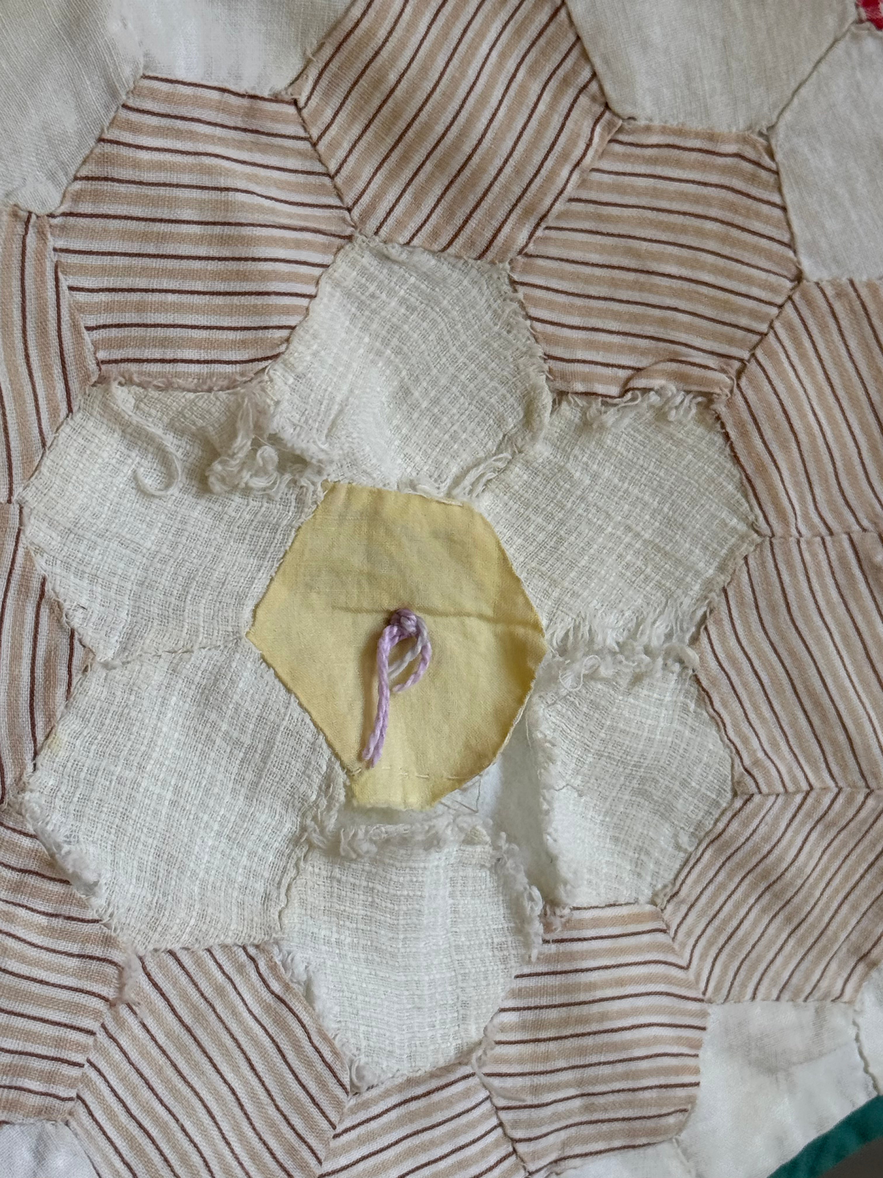 **SOLD** CUTTER - Vintage Grandma's Flower Garden Tied Quilt  **SOLD**