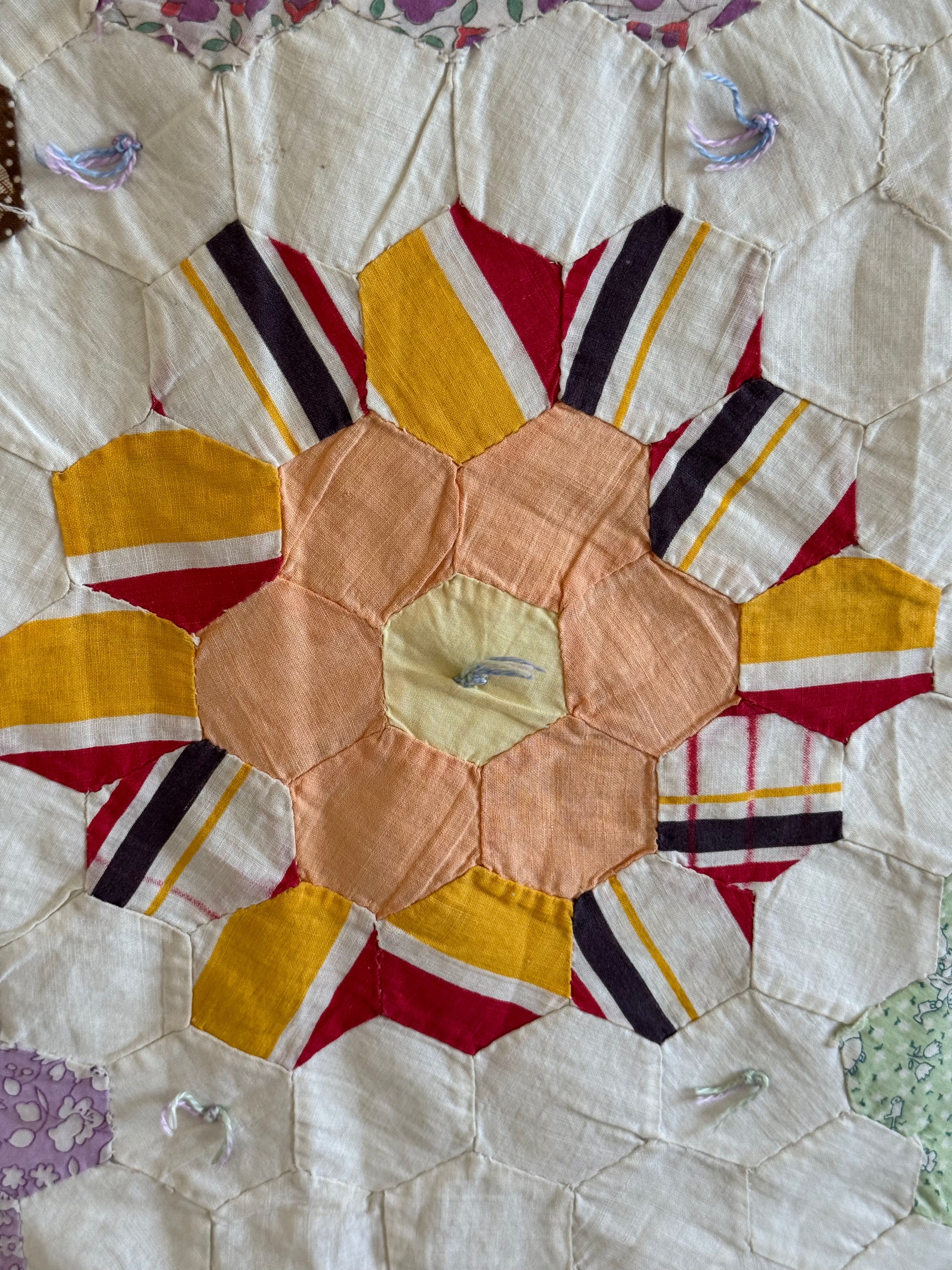 **SOLD** CUTTER - Vintage Grandma's Flower Garden Tied Quilt  **SOLD**
