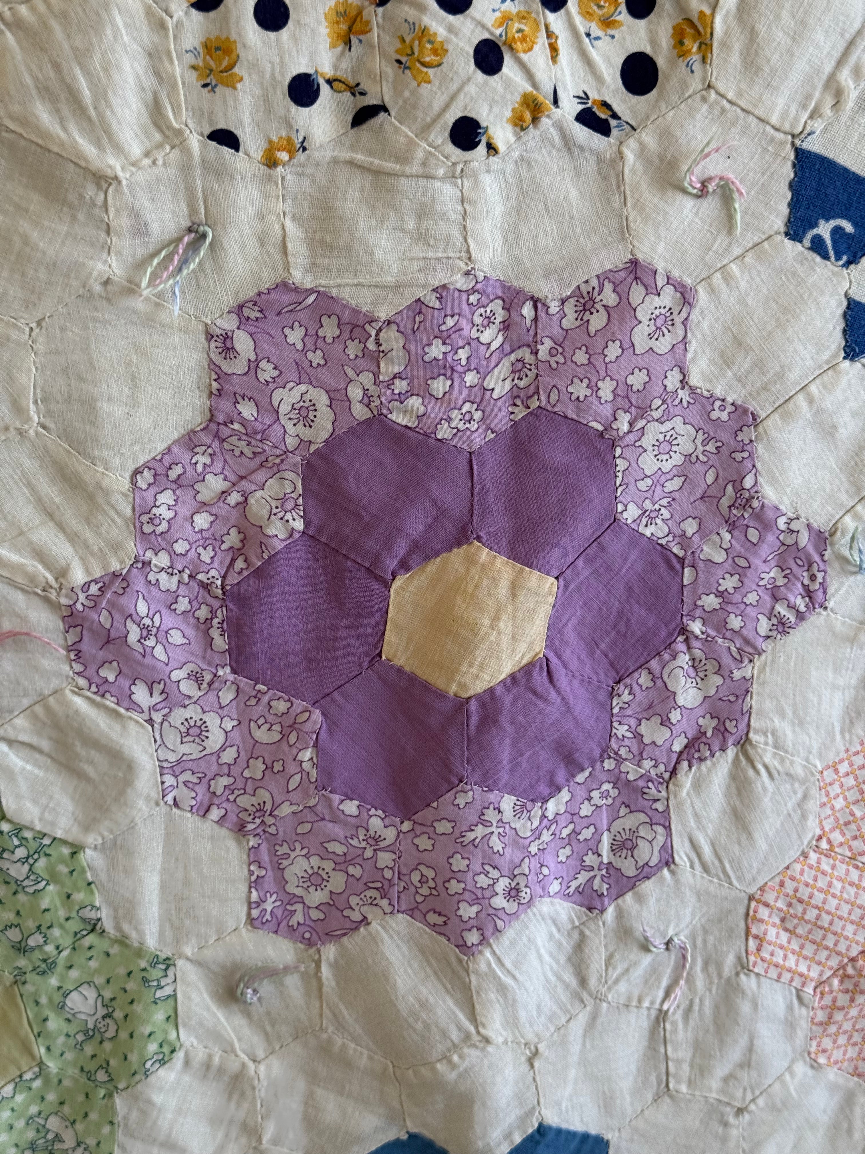 **SOLD** CUTTER - Vintage Grandma's Flower Garden Tied Quilt  **SOLD**