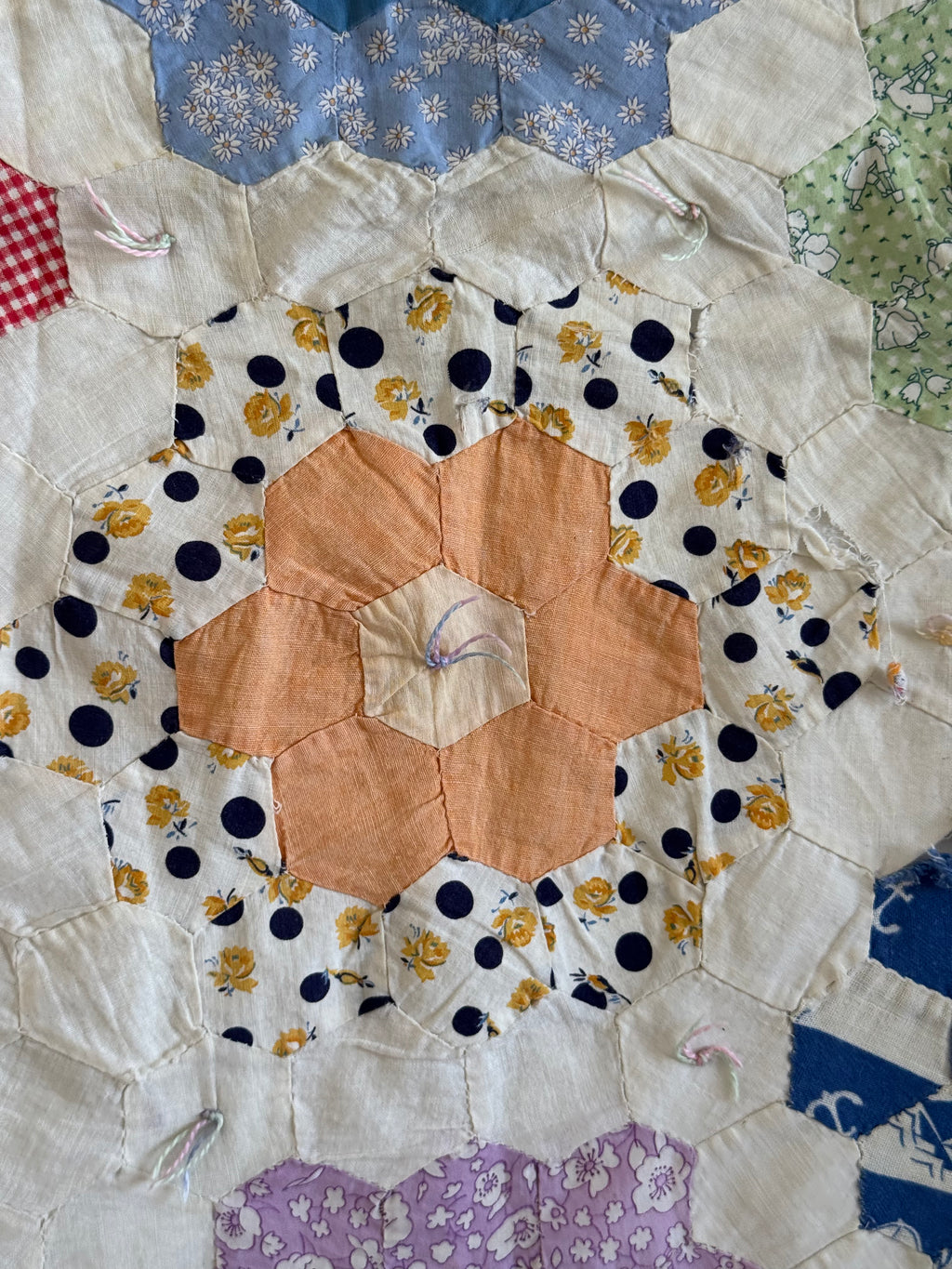 **SOLD** CUTTER - Vintage Grandma's Flower Garden Tied Quilt  **SOLD**