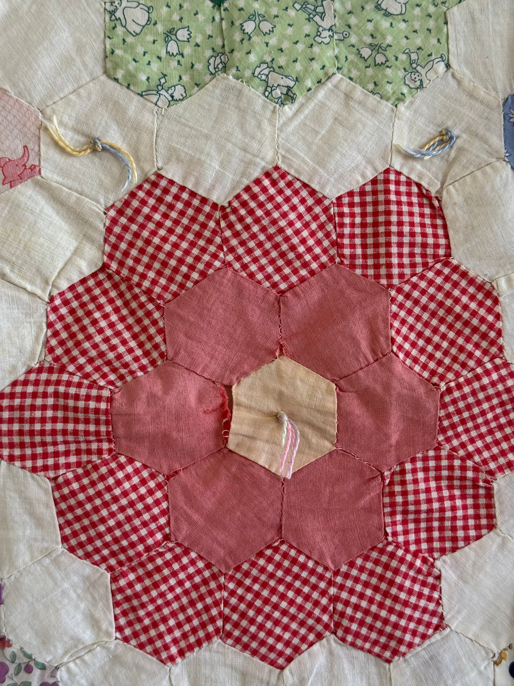 **SOLD** CUTTER - Vintage Grandma's Flower Garden Tied Quilt  **SOLD**