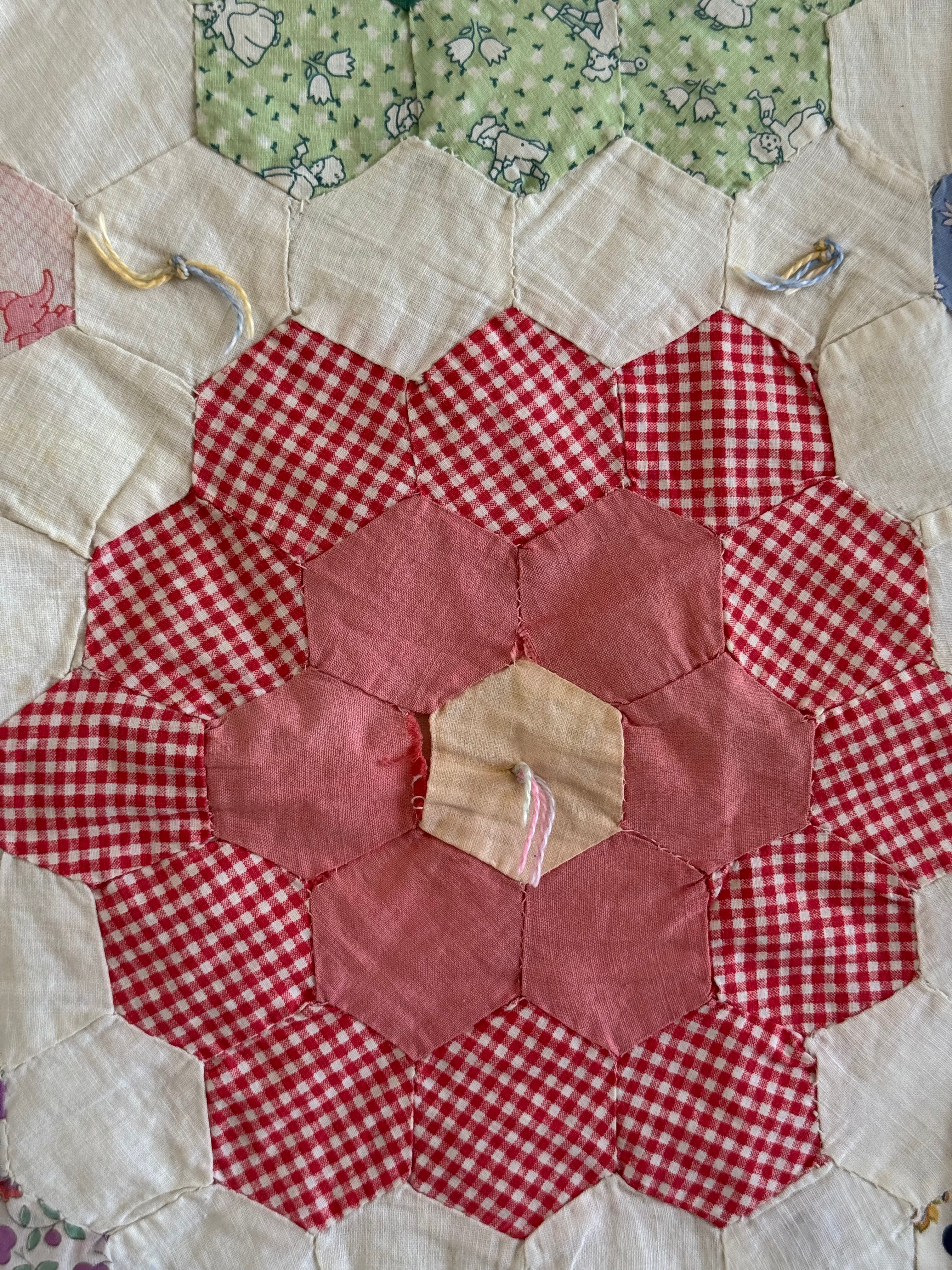 **SOLD** CUTTER - Vintage Grandma's Flower Garden Tied Quilt  **SOLD**