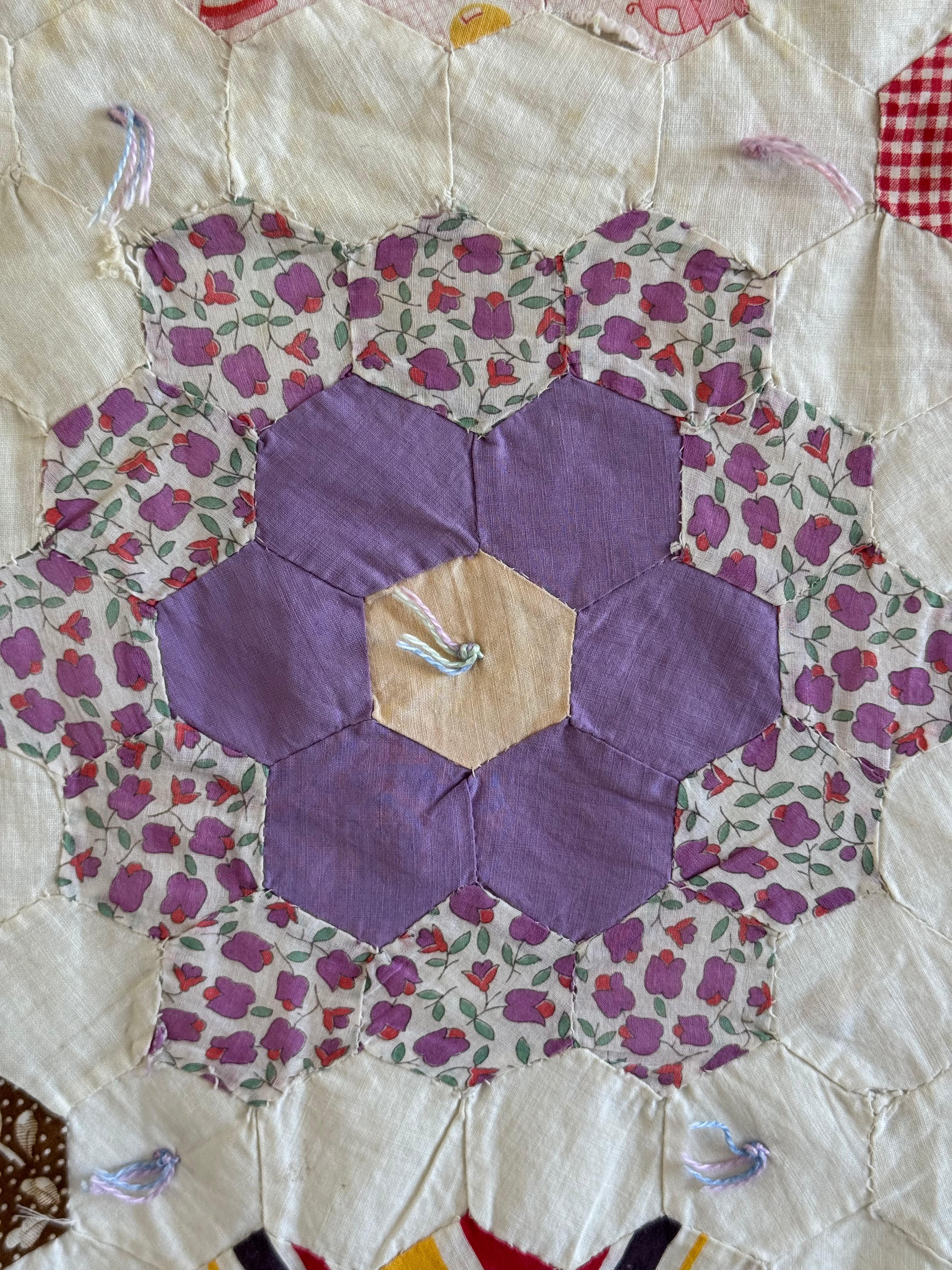 **SOLD** CUTTER - Vintage Grandma's Flower Garden Tied Quilt  **SOLD**
