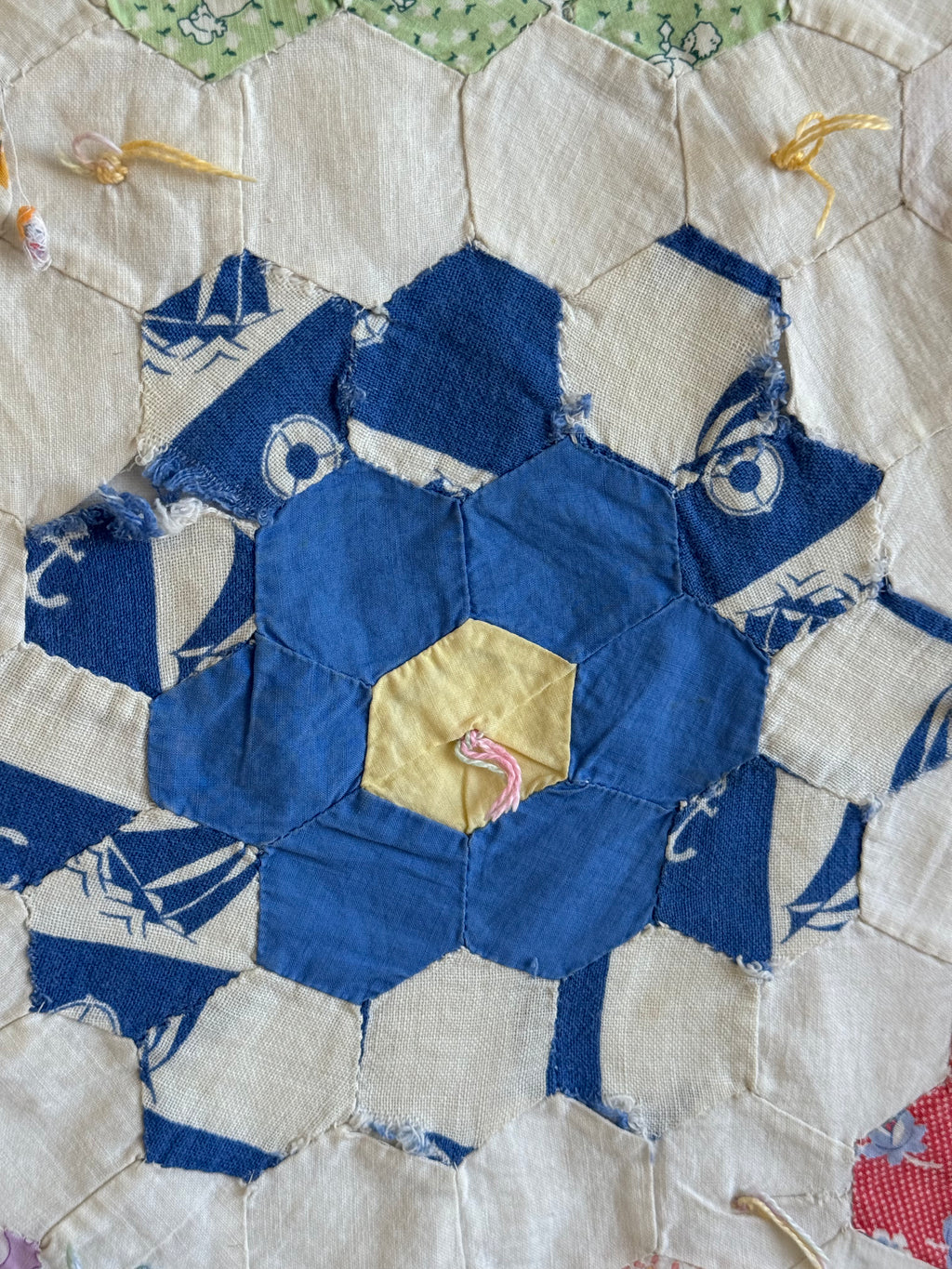 **SOLD** CUTTER - Vintage Grandma's Flower Garden Tied Quilt  **SOLD**
