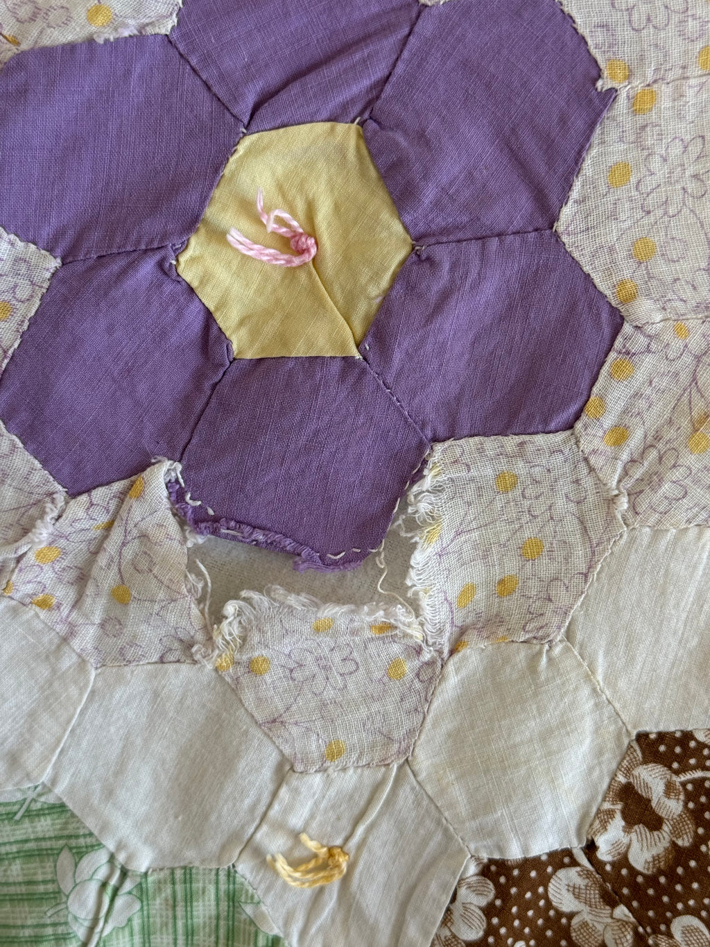 **SOLD** CUTTER - Vintage Grandma's Flower Garden Tied Quilt  **SOLD**