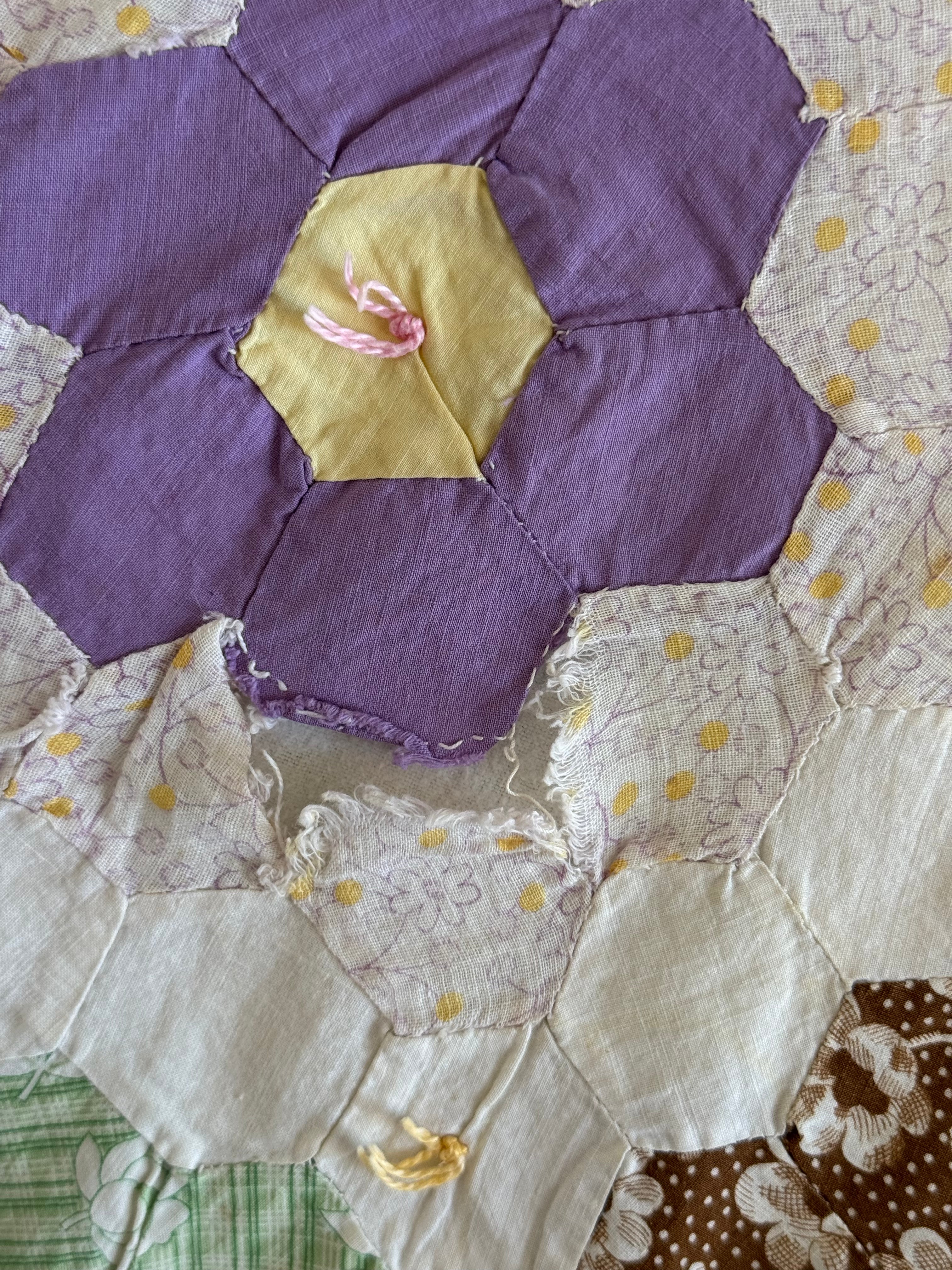 **SOLD** CUTTER - Vintage Grandma's Flower Garden Tied Quilt  **SOLD**