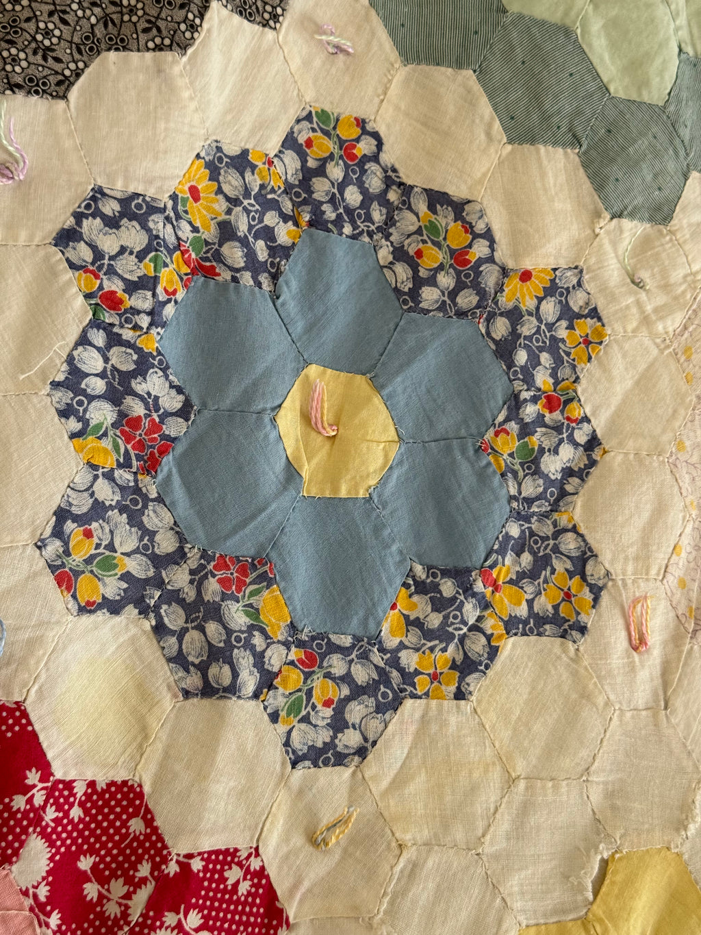 **SOLD** CUTTER - Vintage Grandma's Flower Garden Tied Quilt  **SOLD**