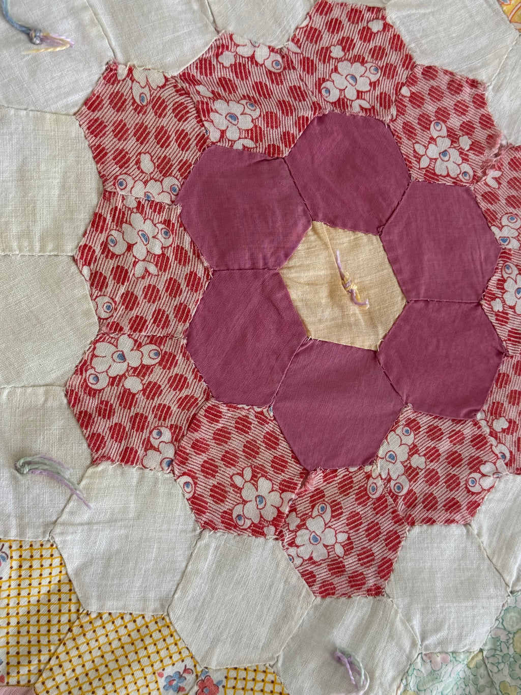 **SOLD** CUTTER - Vintage Grandma's Flower Garden Tied Quilt  **SOLD**