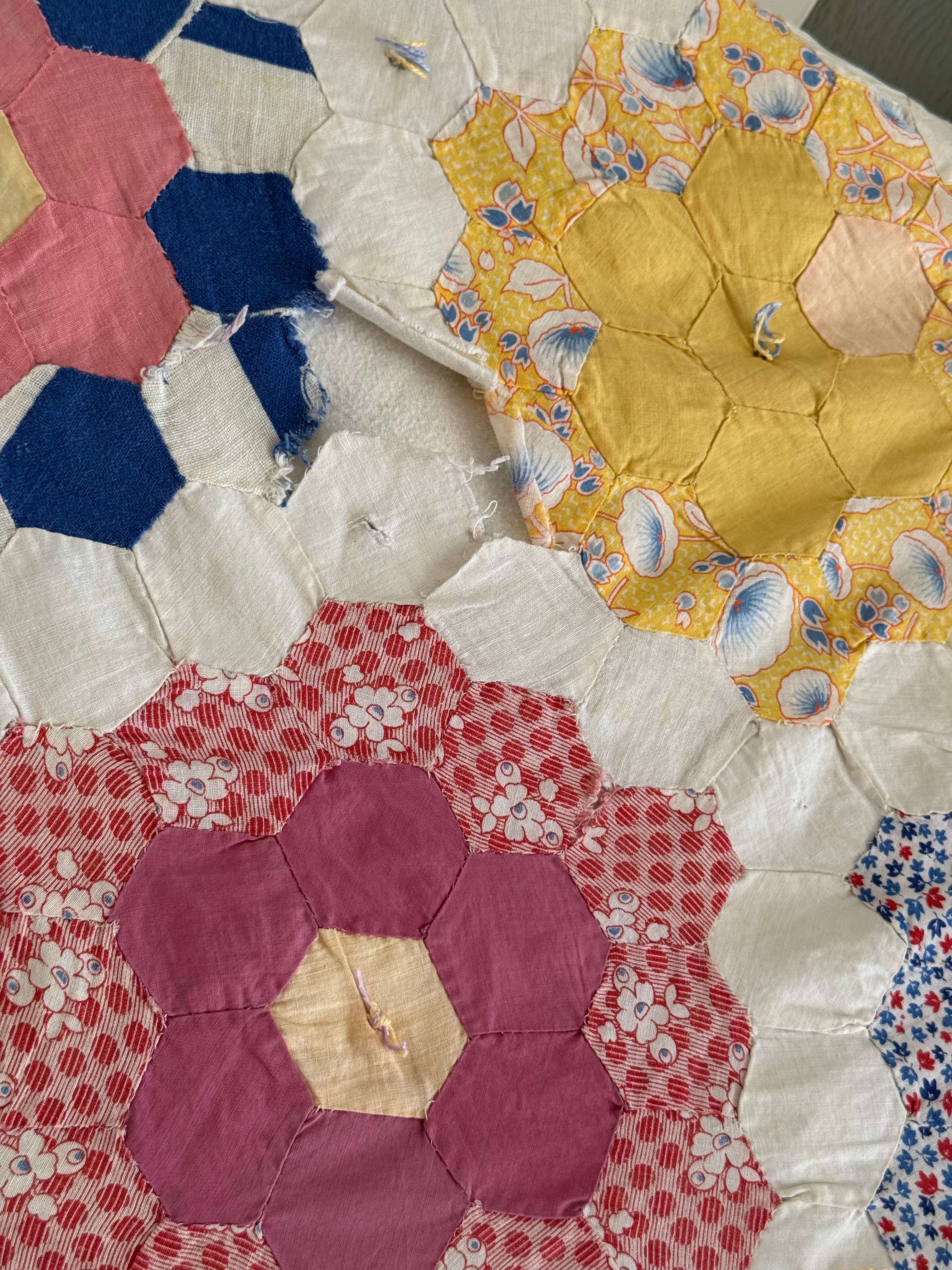 **SOLD** CUTTER - Vintage Grandma's Flower Garden Tied Quilt  **SOLD**
